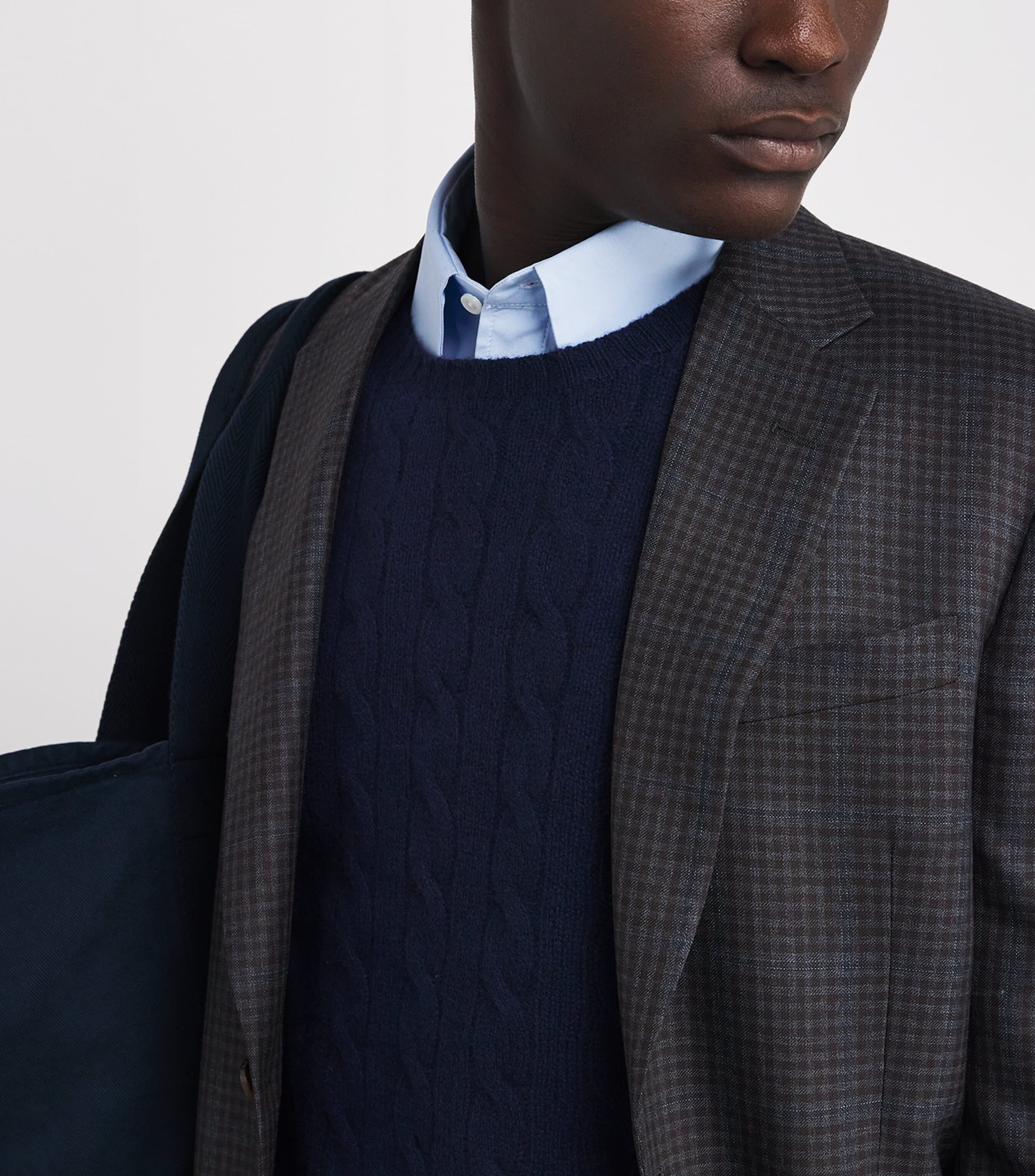 Wool-Cashmere Cable-Knit Polo Pony Sweater BLUE Image 6