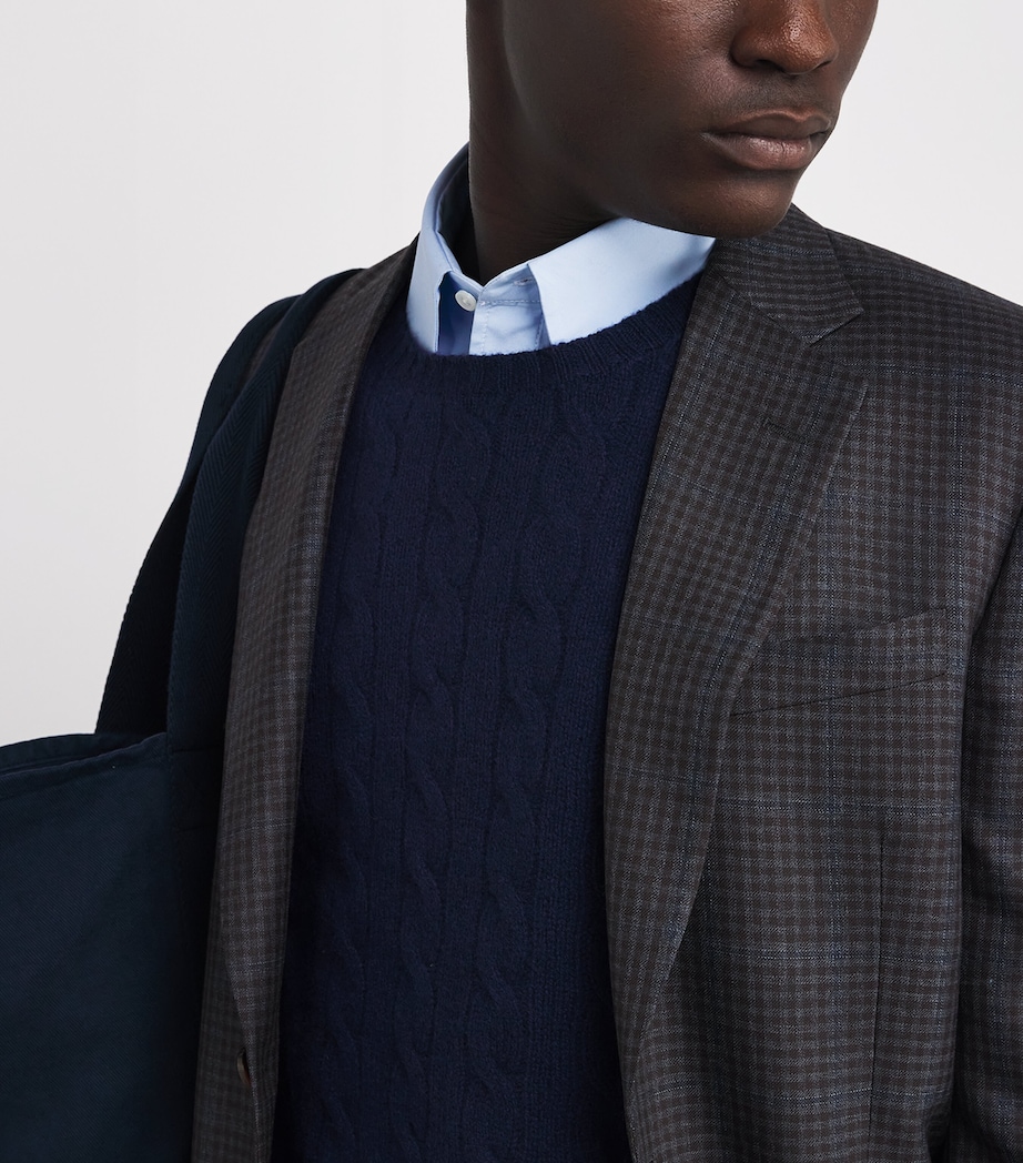 Wool-Cashmere Cable-Knit Polo Pony Sweater BLUE Image 6