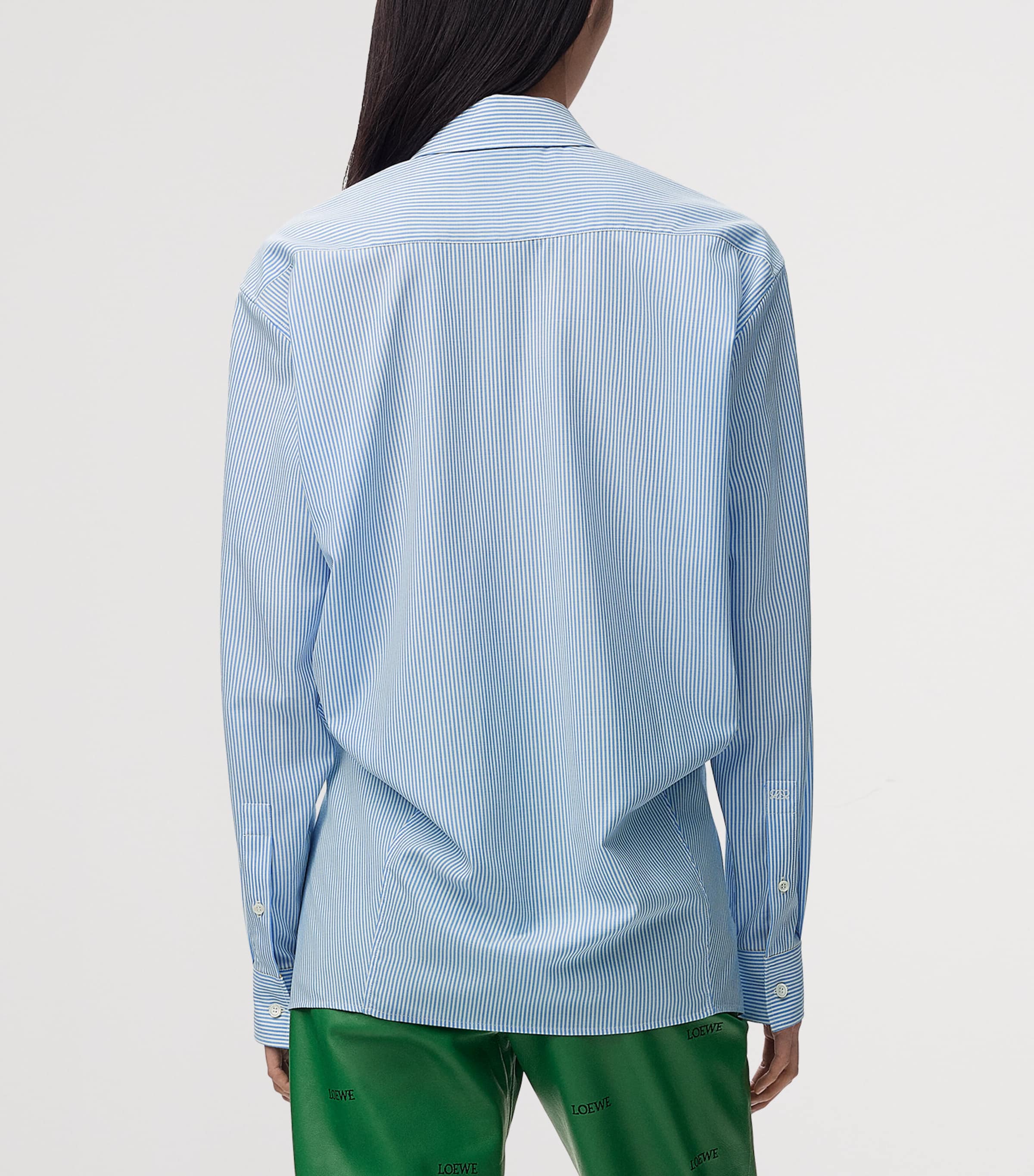 LOEWE Womens Wool Stripe Longline Shirt Blue/white Image 4