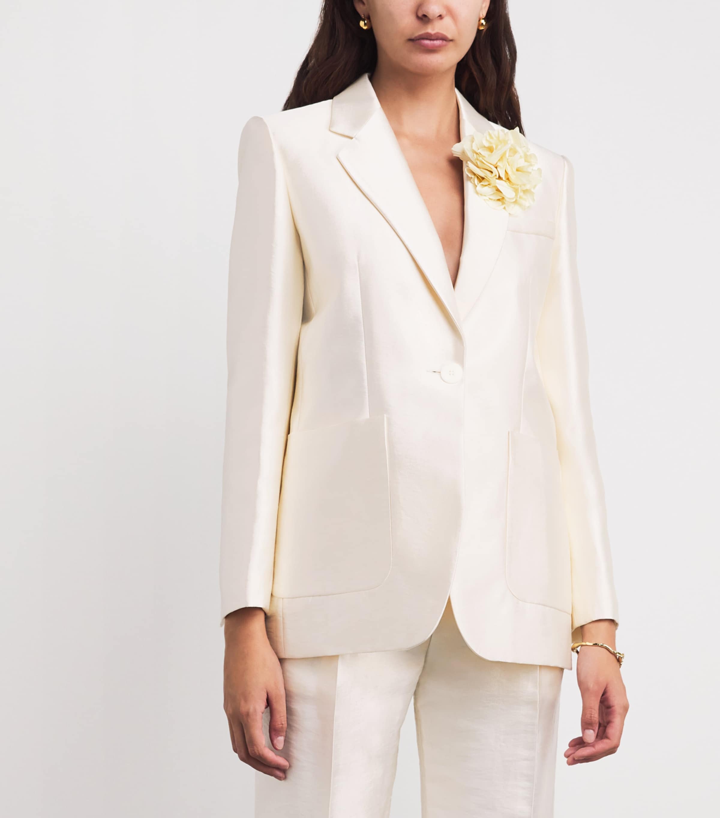 Sandro Paris Womens Satin Flower-Corsage Blazer Cream Image 4