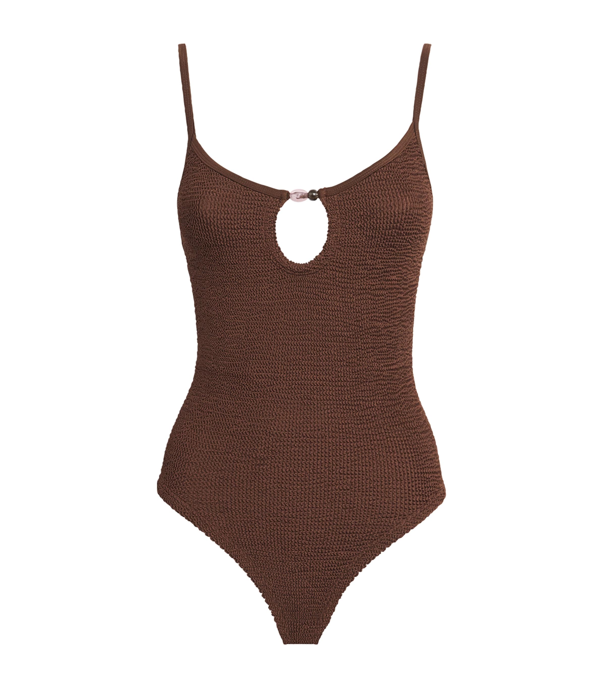 Hunza G Womens Beaded Mia Swimsuit Metallic Chocolate Image 1