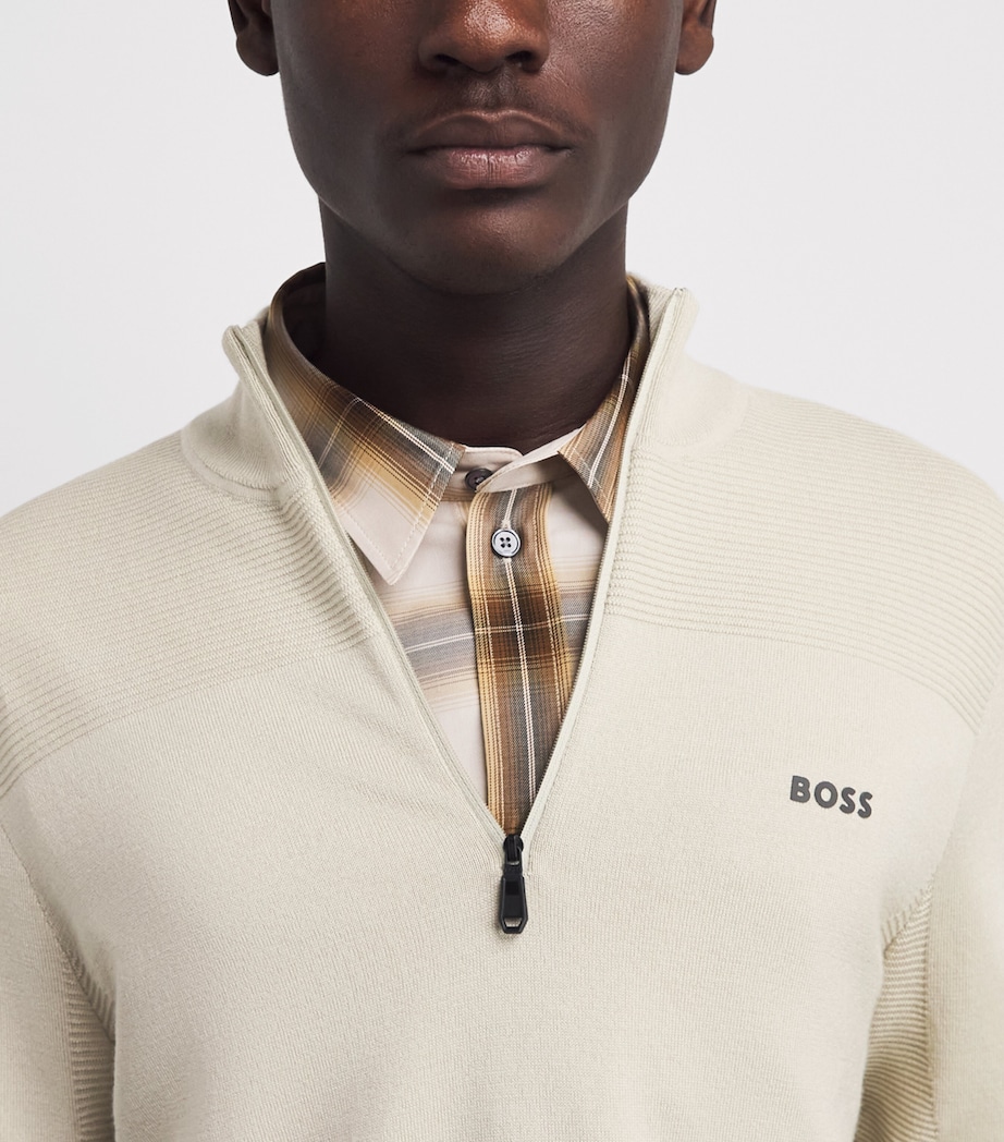 BOSS Mens Ribbed Logo Quarter-Zip Sweater Light Image 3