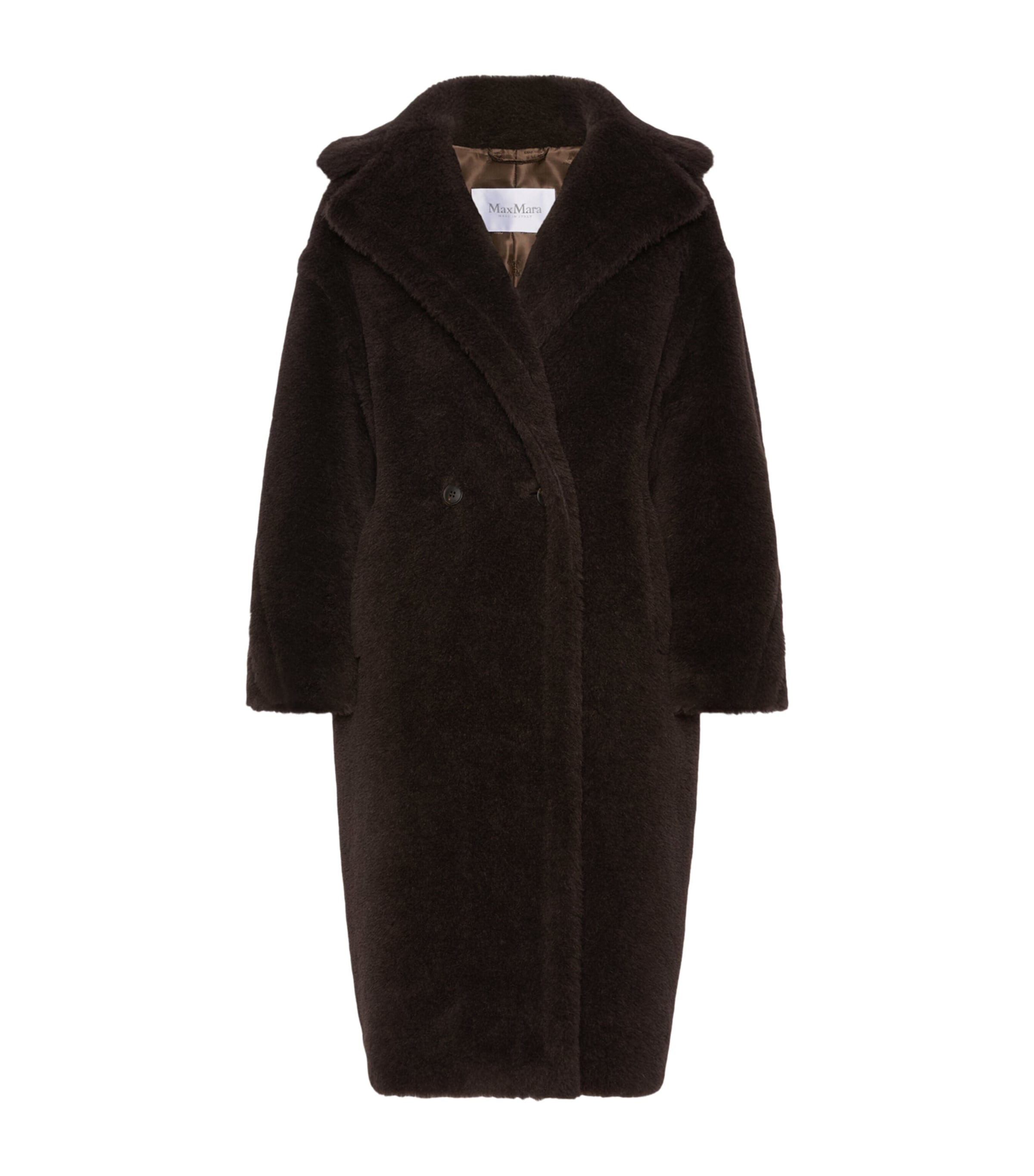 Max Mara Womens Alpaca-Wool-Silk Teddy Bear Icon Coat Dark Brown Image 1