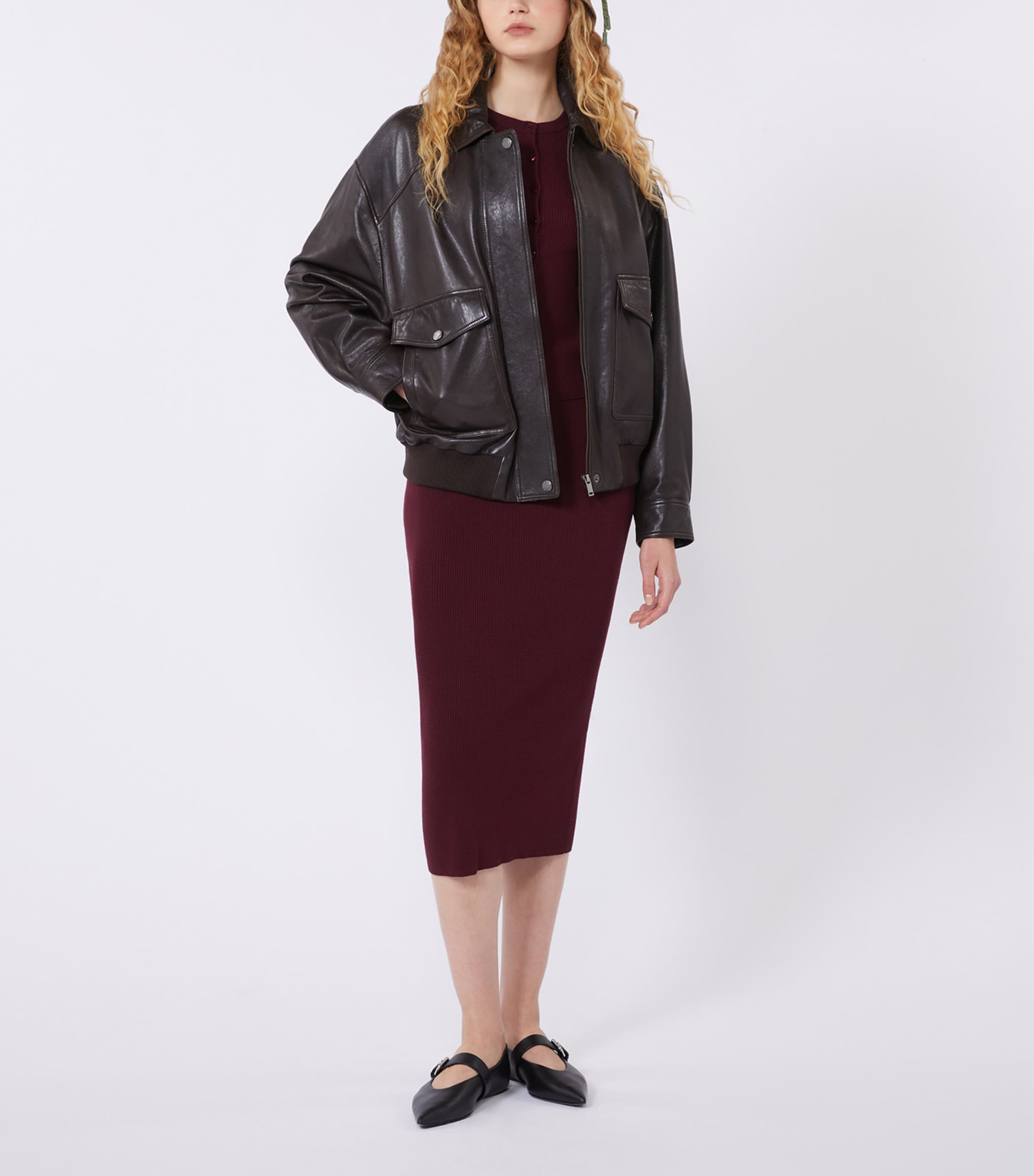 Weekend Max Mara Womens Ribbed Crew-Neck Cardigan Bordeaux Image 2