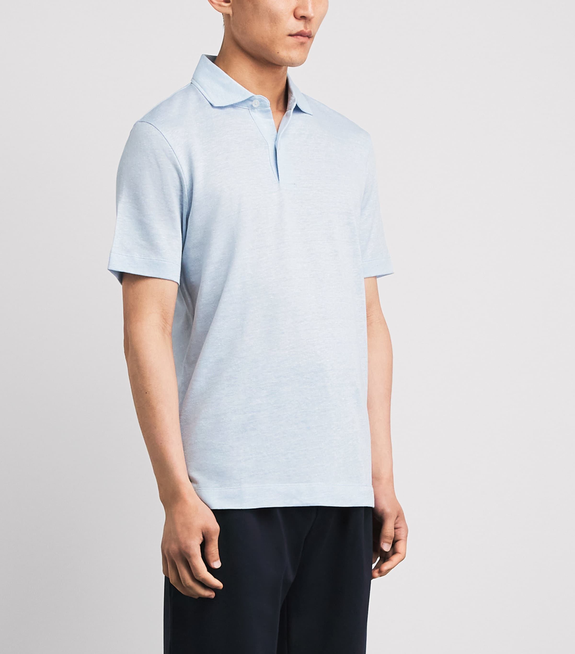 BOSS Mens Linen-Cotton Polo Shirt Light Pastl Blue Image 4