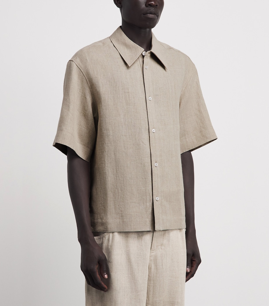 Séfr Mens Linen Dao Short-Sleeve Shirt Beige Concrete Linen Image 4
