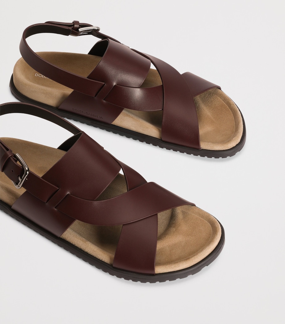 Dolce&Gabbana Leather Cross-Strap Sandals Burgundy Image 4