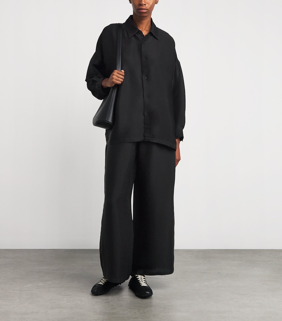 Silk Plissé A-Line Shirt BLACK Image 2