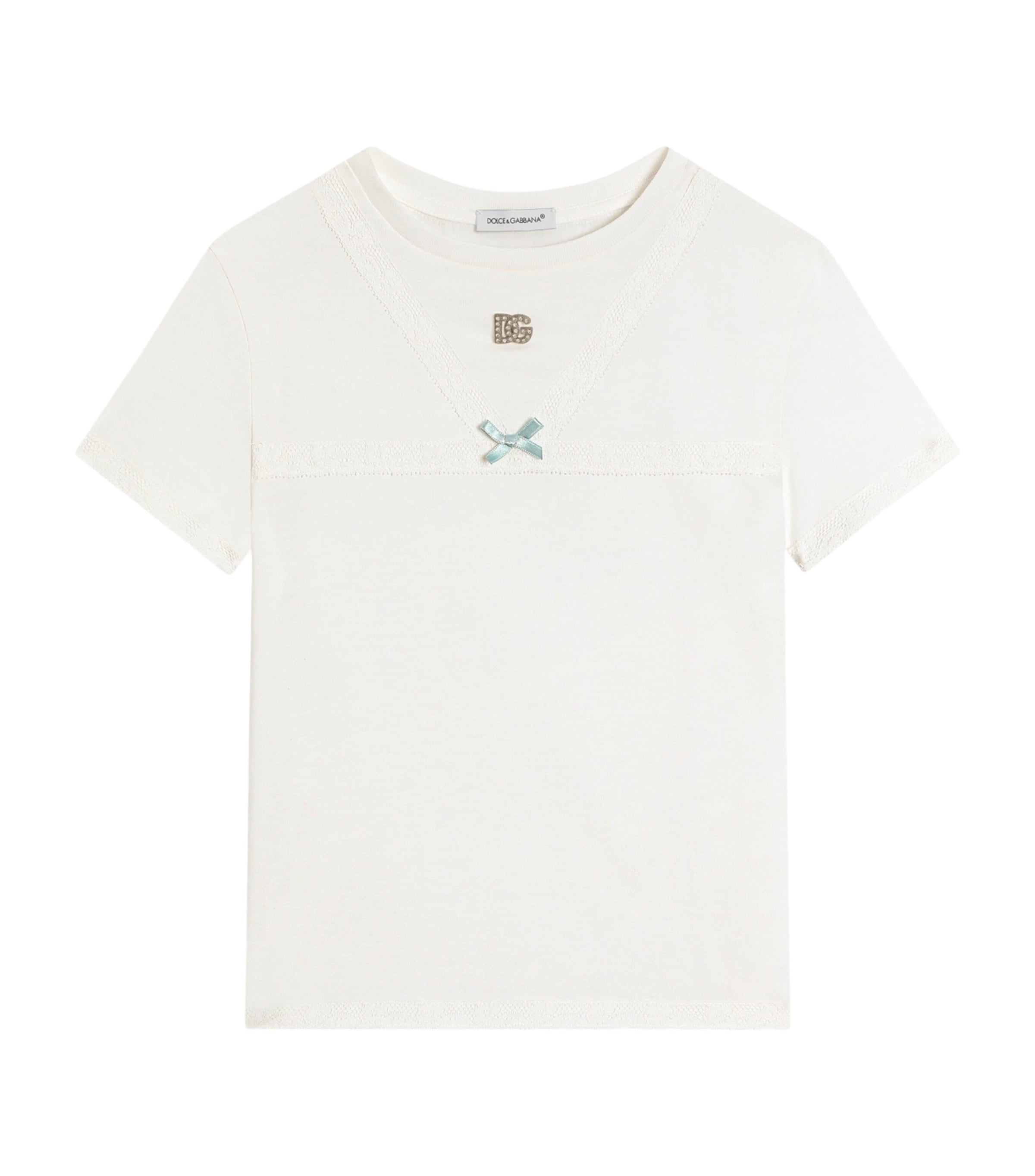 Dolce&Gabbana Kids Cotton Lace-Detail T-Shirt (8-12+ Years) White Image 1
