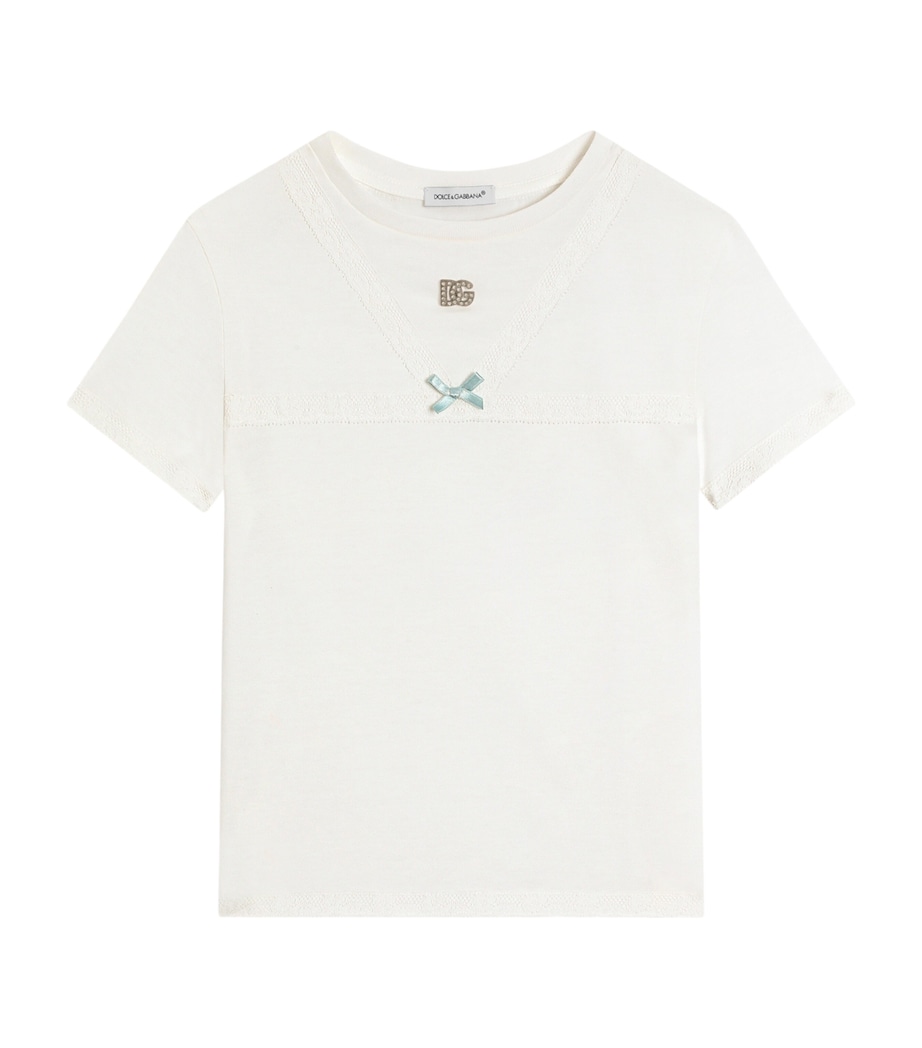Dolce&Gabbana Kids Cotton Lace-Detail T-Shirt (8-12+ Years) White Image 1