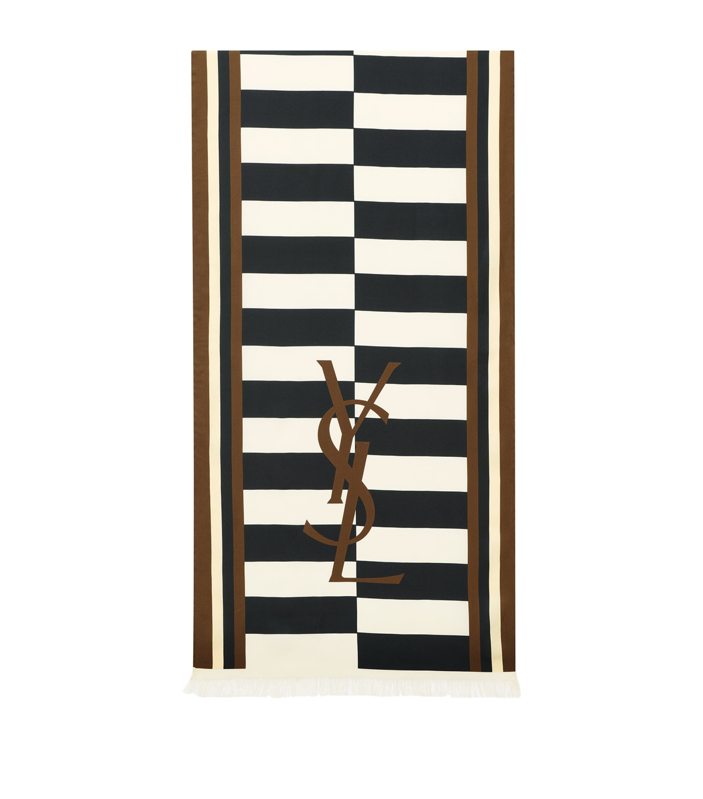 Saint Laurent Logo Striped Silk Scarf In White