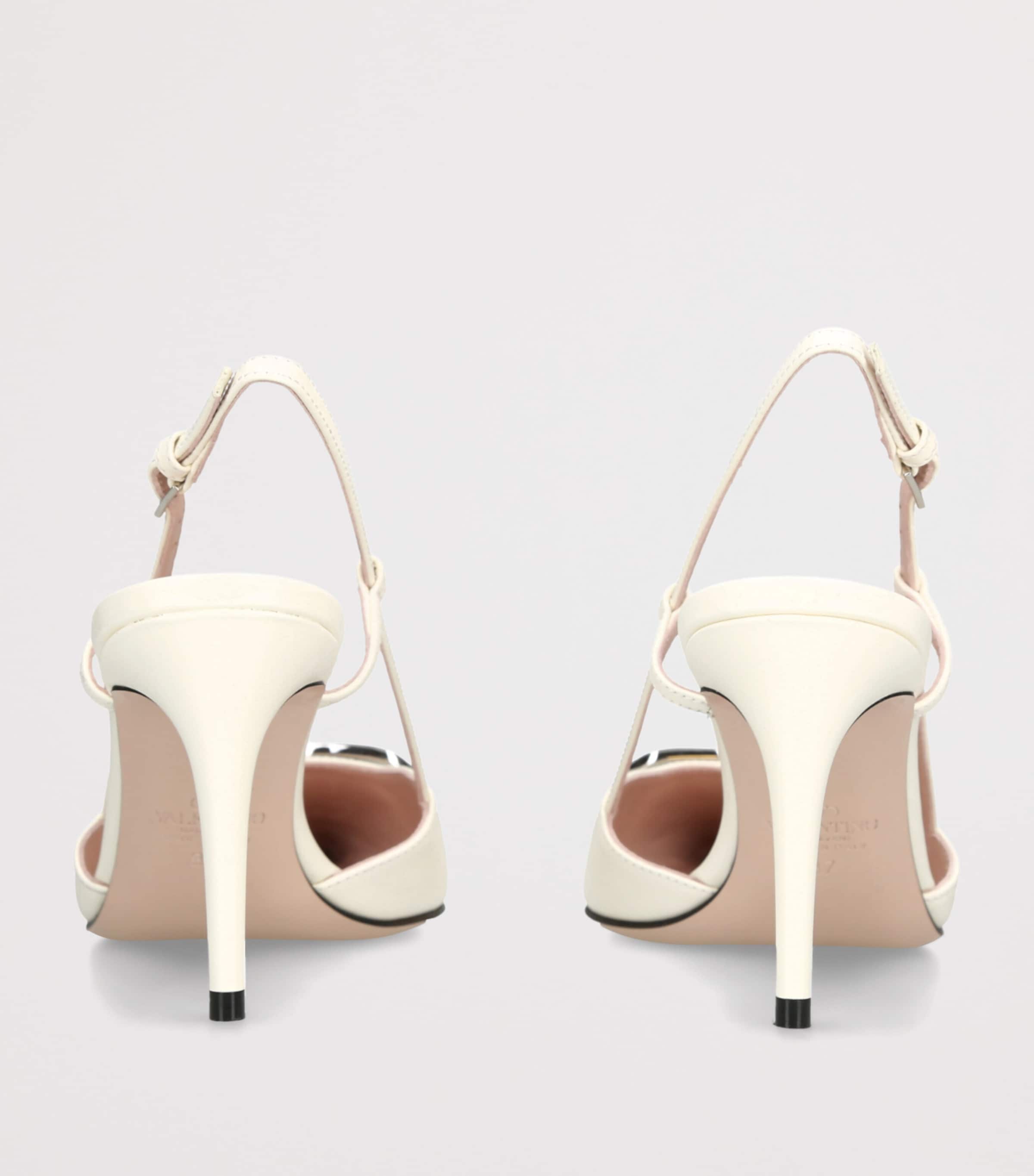 Valentino Garavani Leather VLogo Slingback Pumps 80 White Image 4