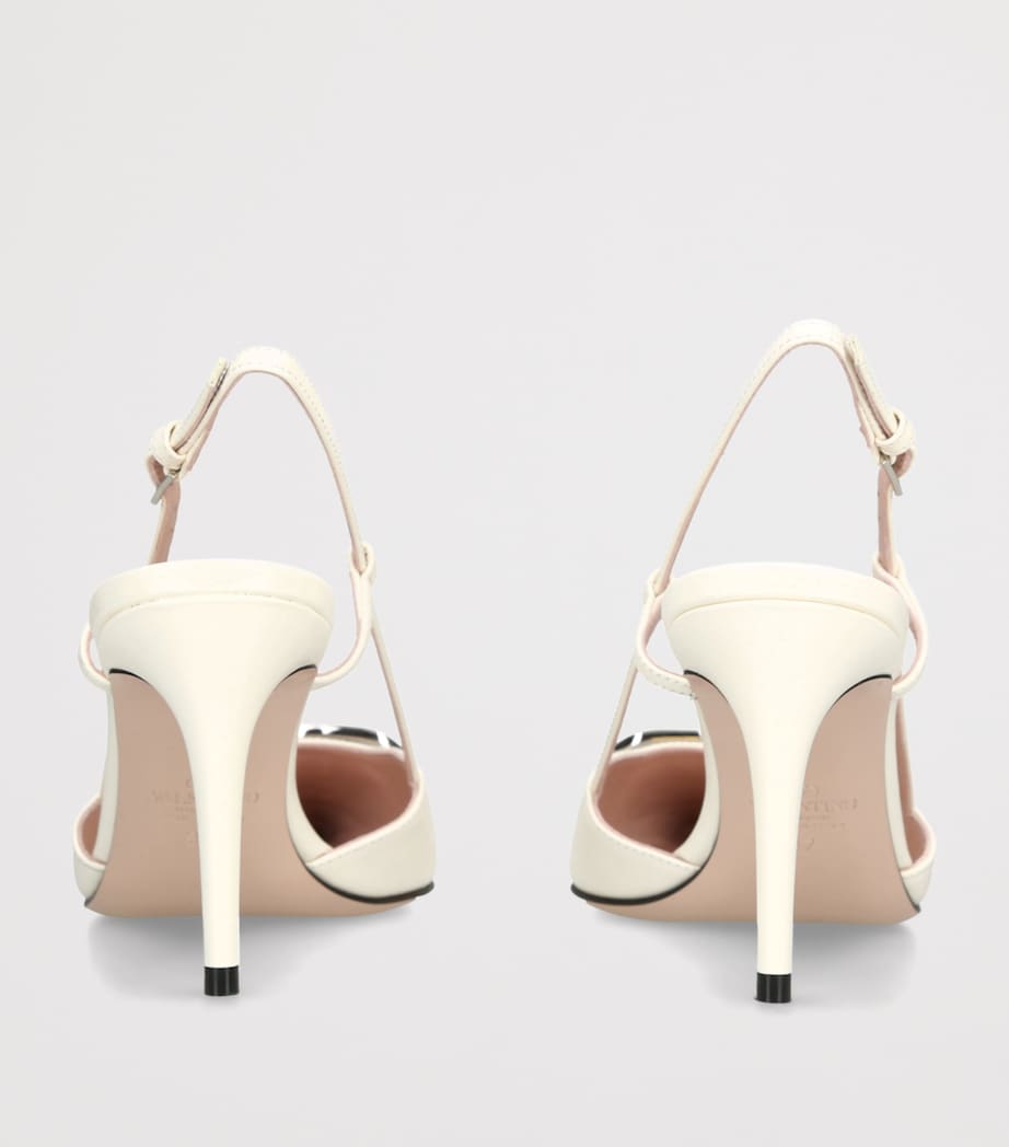 Valentino Garavani Leather VLogo Slingback Pumps 80 White Image 4