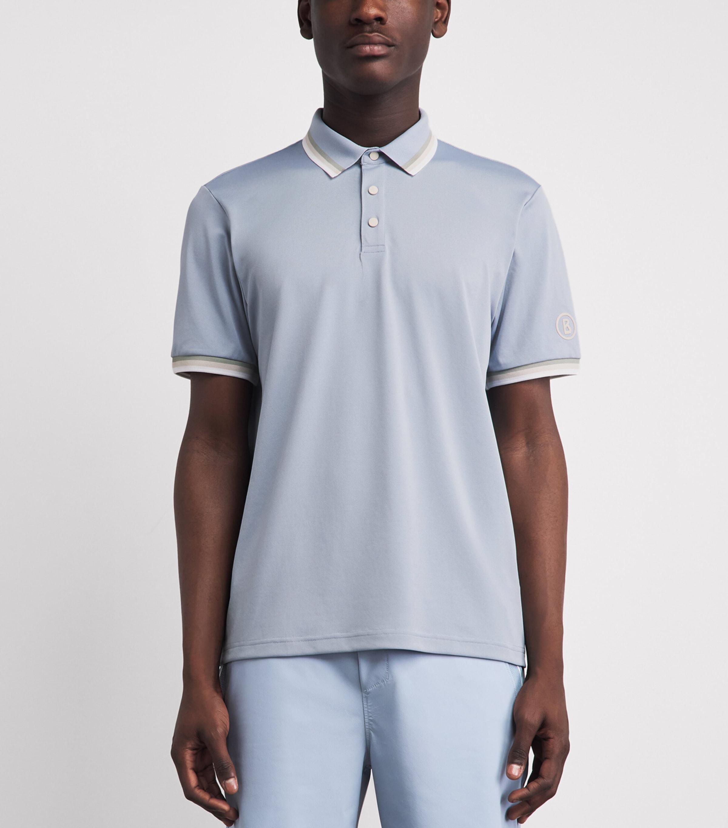 Bogner Mens Stripe-Trim Arik Polo Shirt Fog Image 4