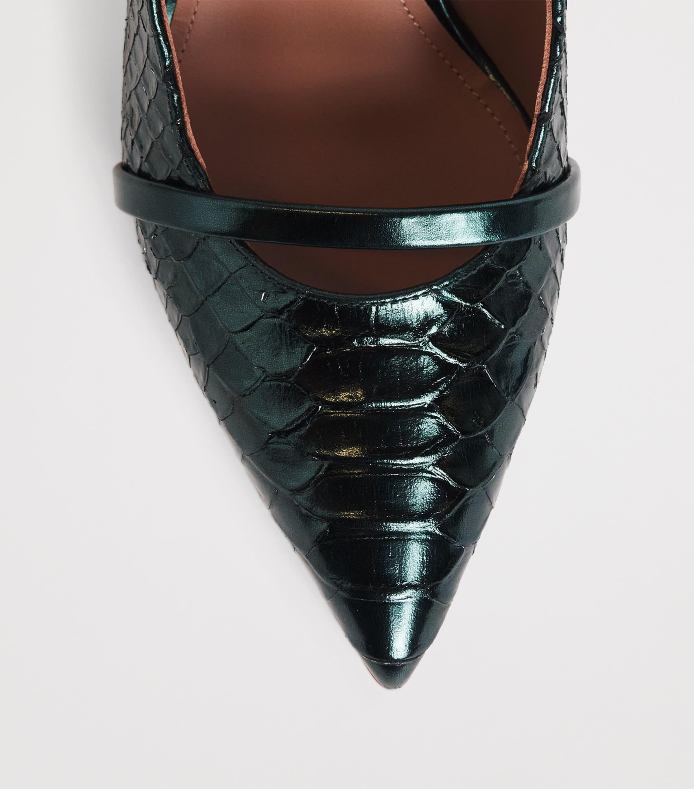 Croc-Embossed Leather Maureen Heeled Mules 70 DARK GREEN Image 5