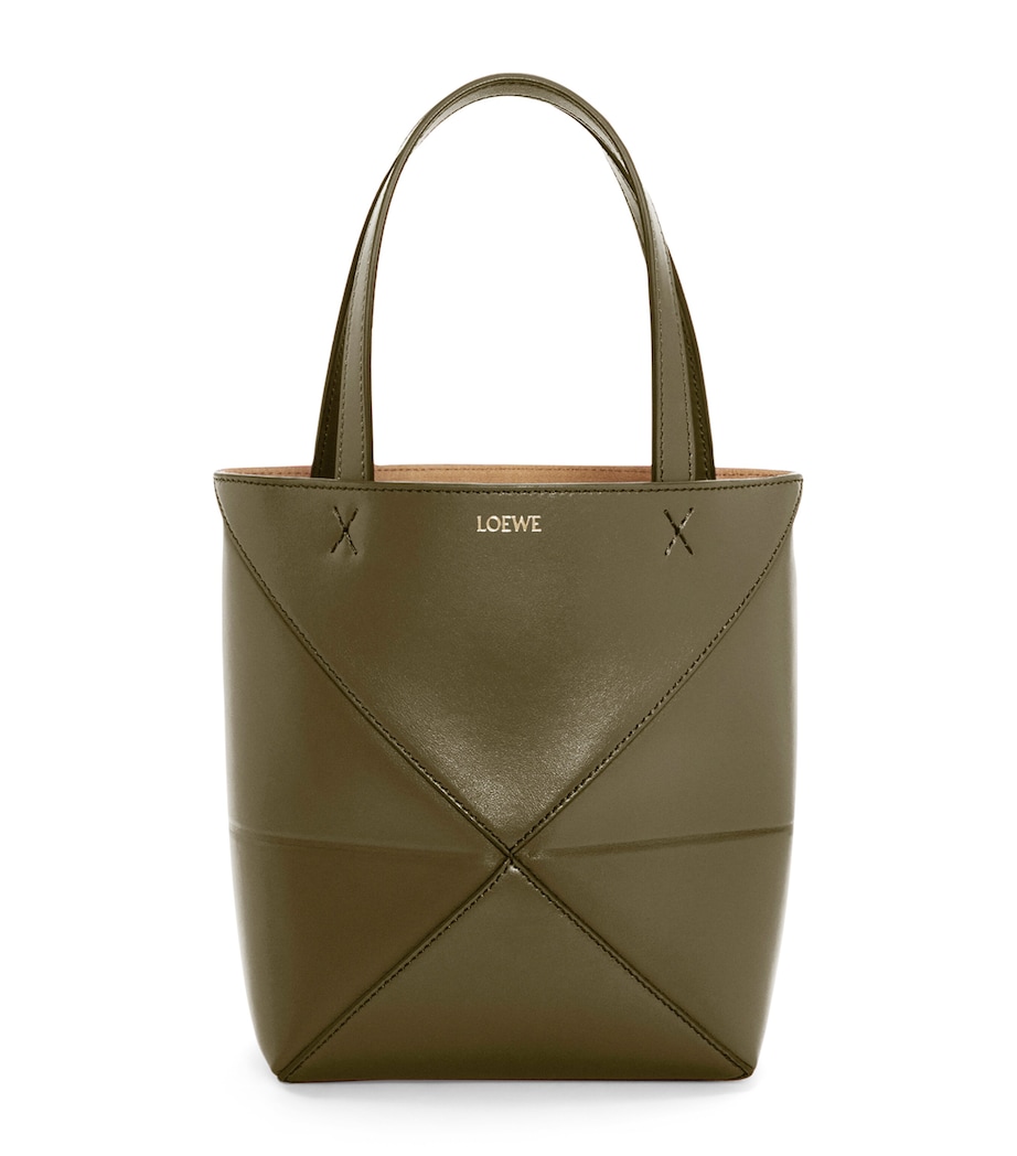 LOEWE Mini Leather Puzzle Fold Tote Bag Dark Khaki Green Image 1