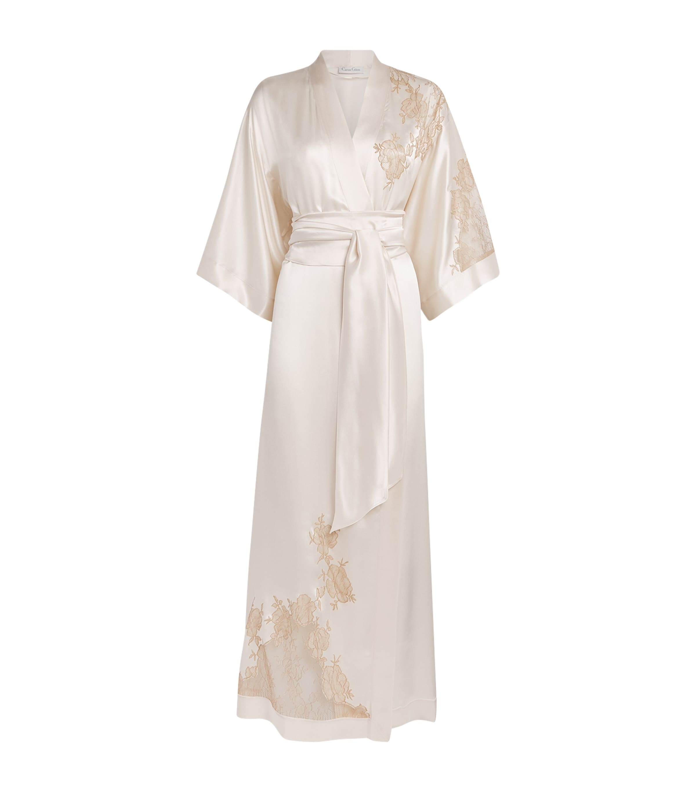 Carine Gilson Silk Lace-trim Long Robe In White