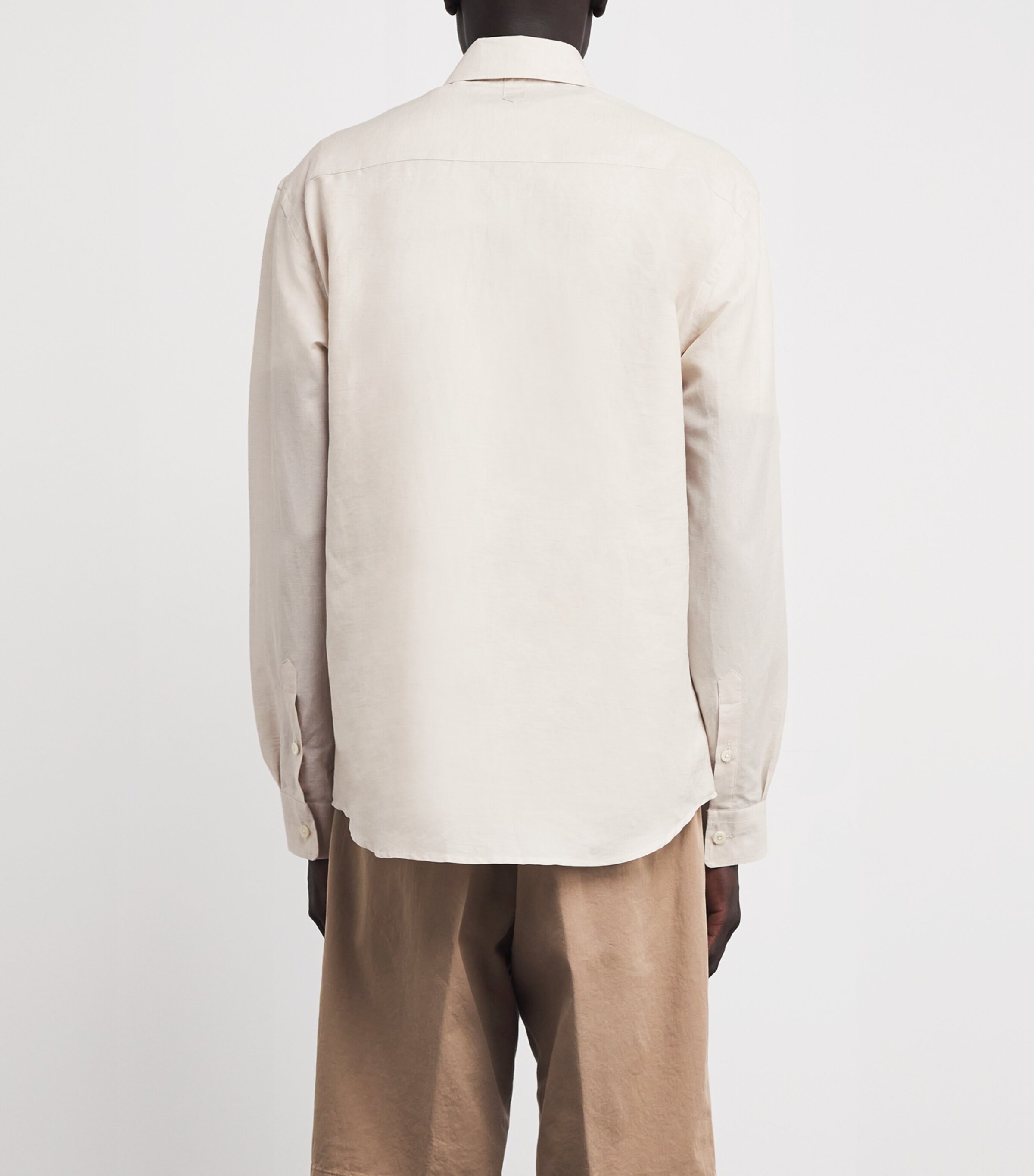 Linen-Cotton Embroidered Shirt 701-BEIGE Image 4