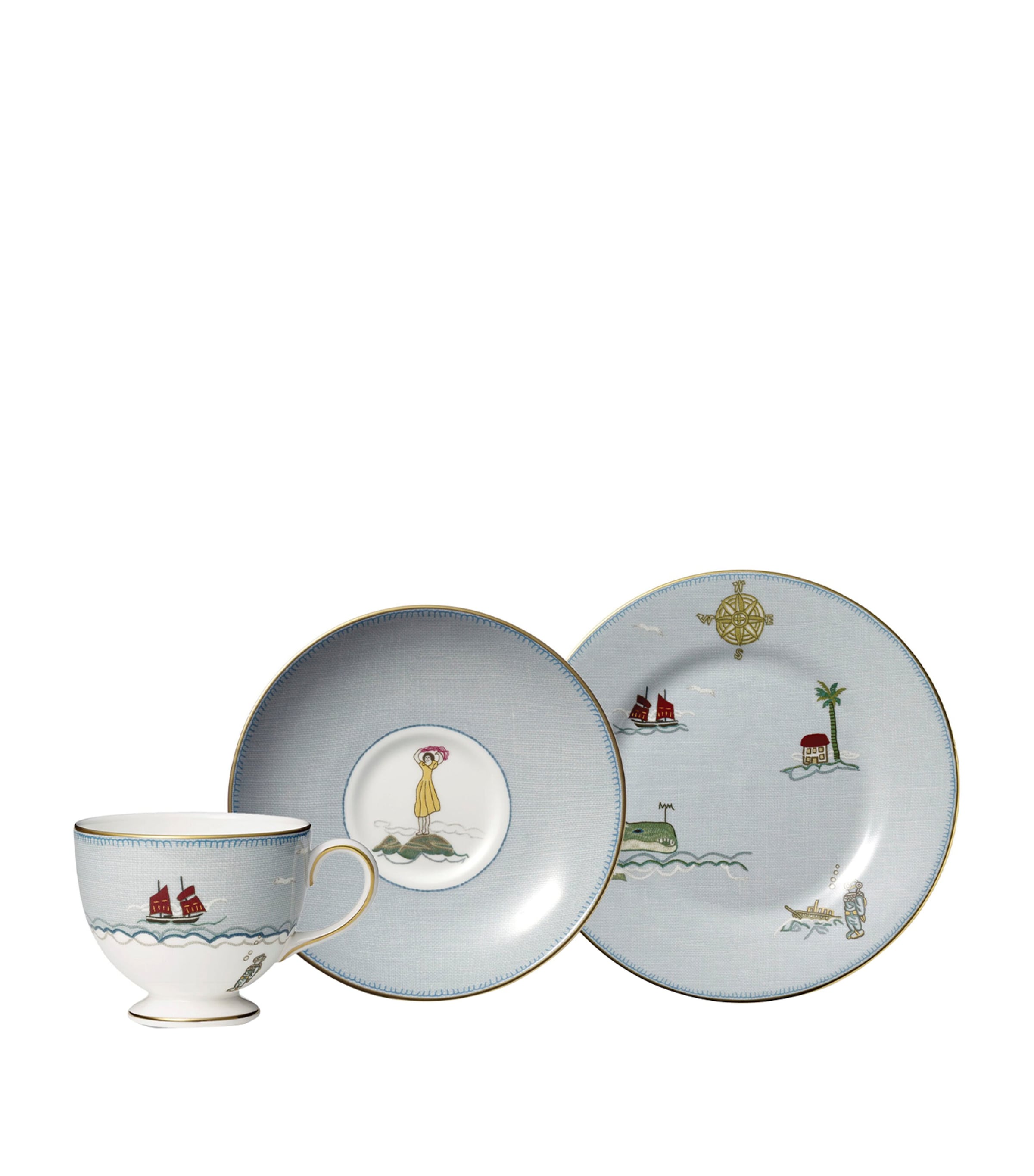 Wedgwood x Kit Kemp Sailor’s Farewell Teacup, Saucer and Side Plate Set | Dining | Tableware | Tea Cups & Saucers | Plates | Designers | Wedgwood