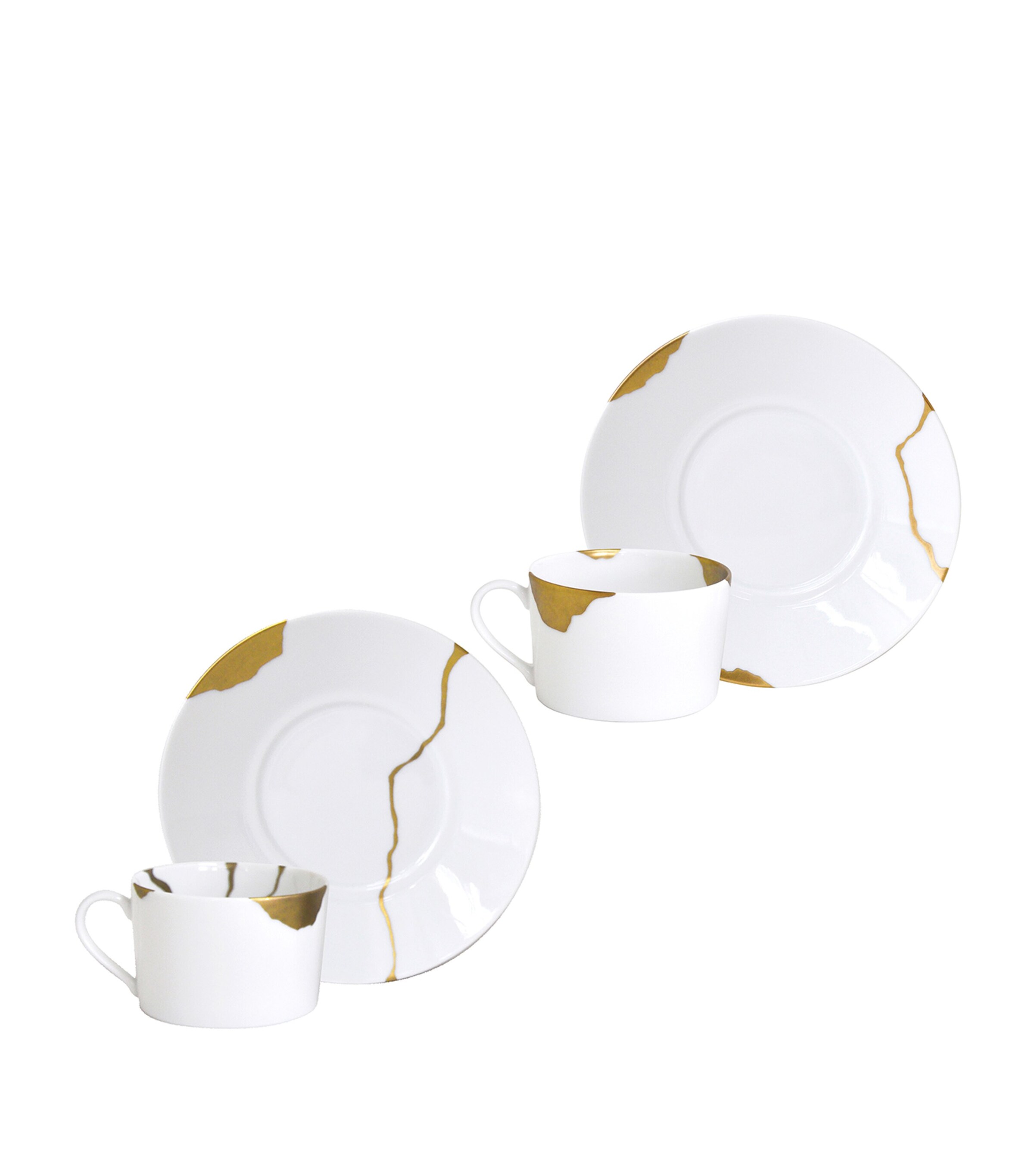 Shop Bernardaud Kintsugi Breakfast Cups And Saucers In Gold