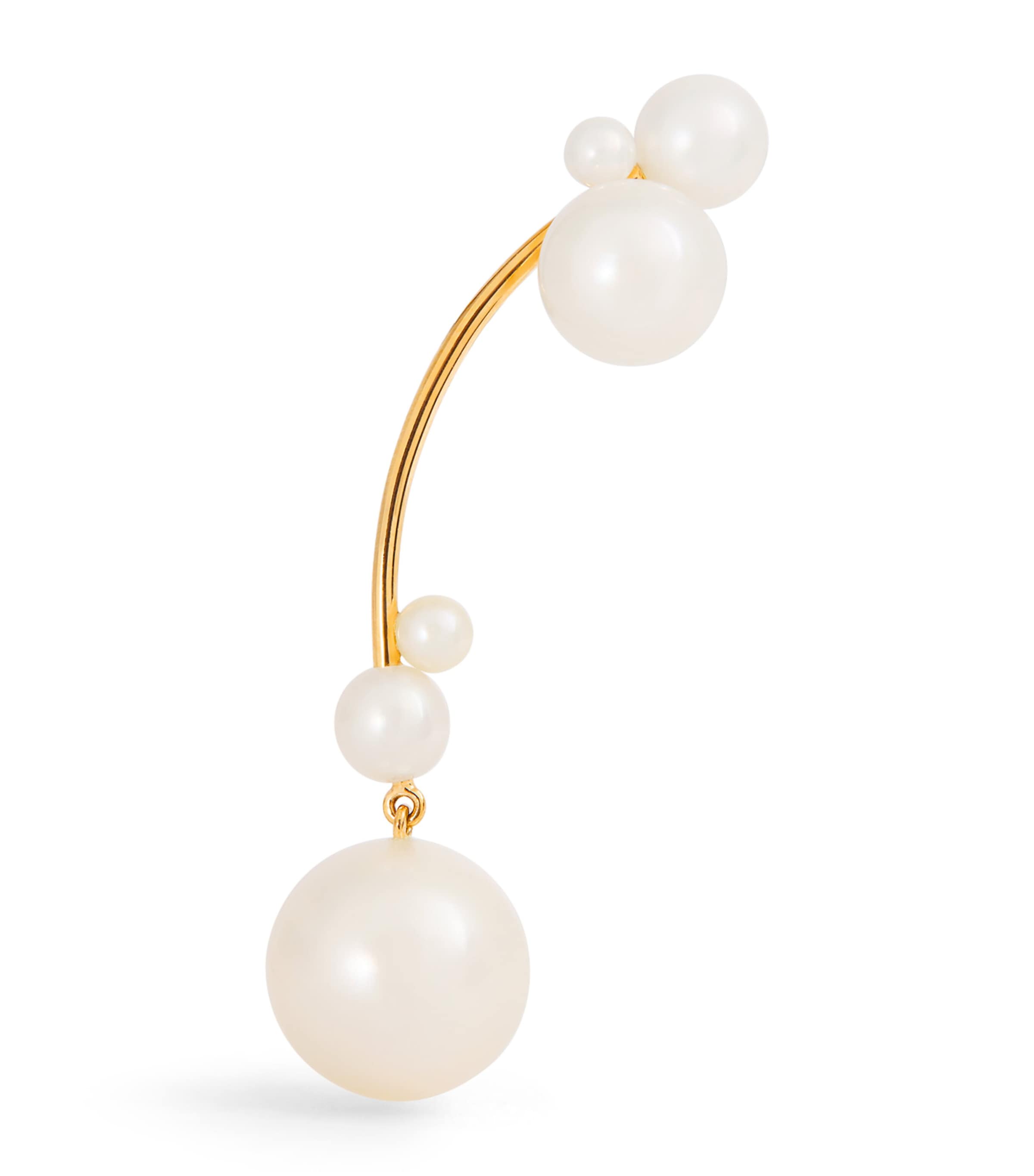 Sophie Bille Brahe Yellow Gold and Pearl Grand Stella Perle Single Earring (Left) | Fine Jewellery | Fine Earrings | Single Earrings | Designers | Sophie Bille Brahe