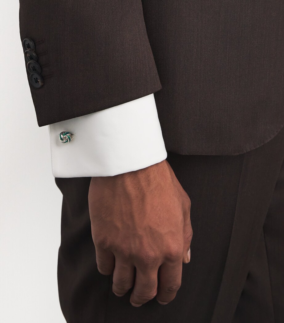 Sterling Silver and Enamel Knot Cufflinks GREEN Image 2