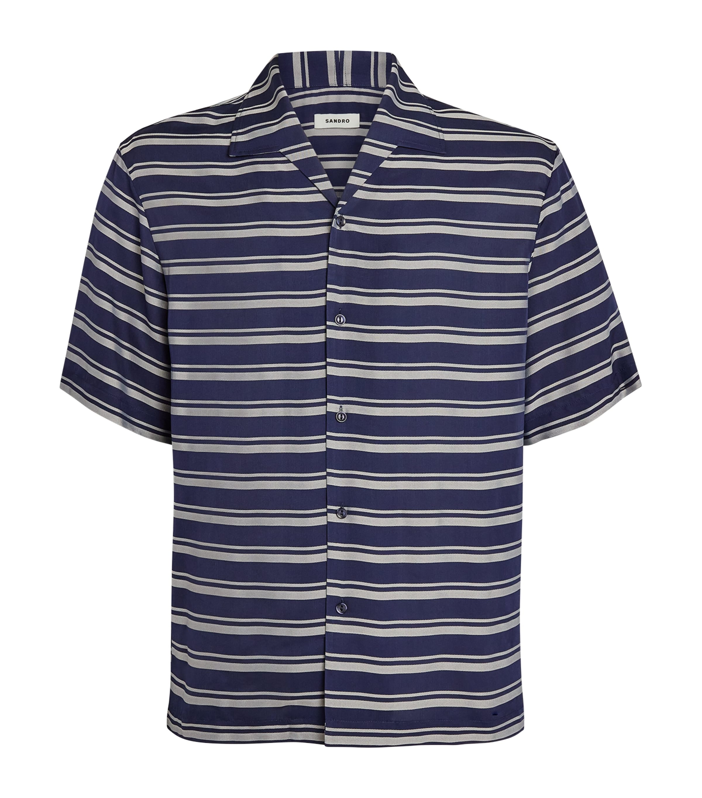 Sandro Paris Mens Stripe Short-Sleeve Shirt Navy Blue Image 1