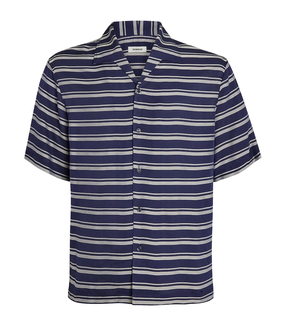 Sandro Paris Mens Stripe Short-Sleeve Shirt Navy Blue Image 1