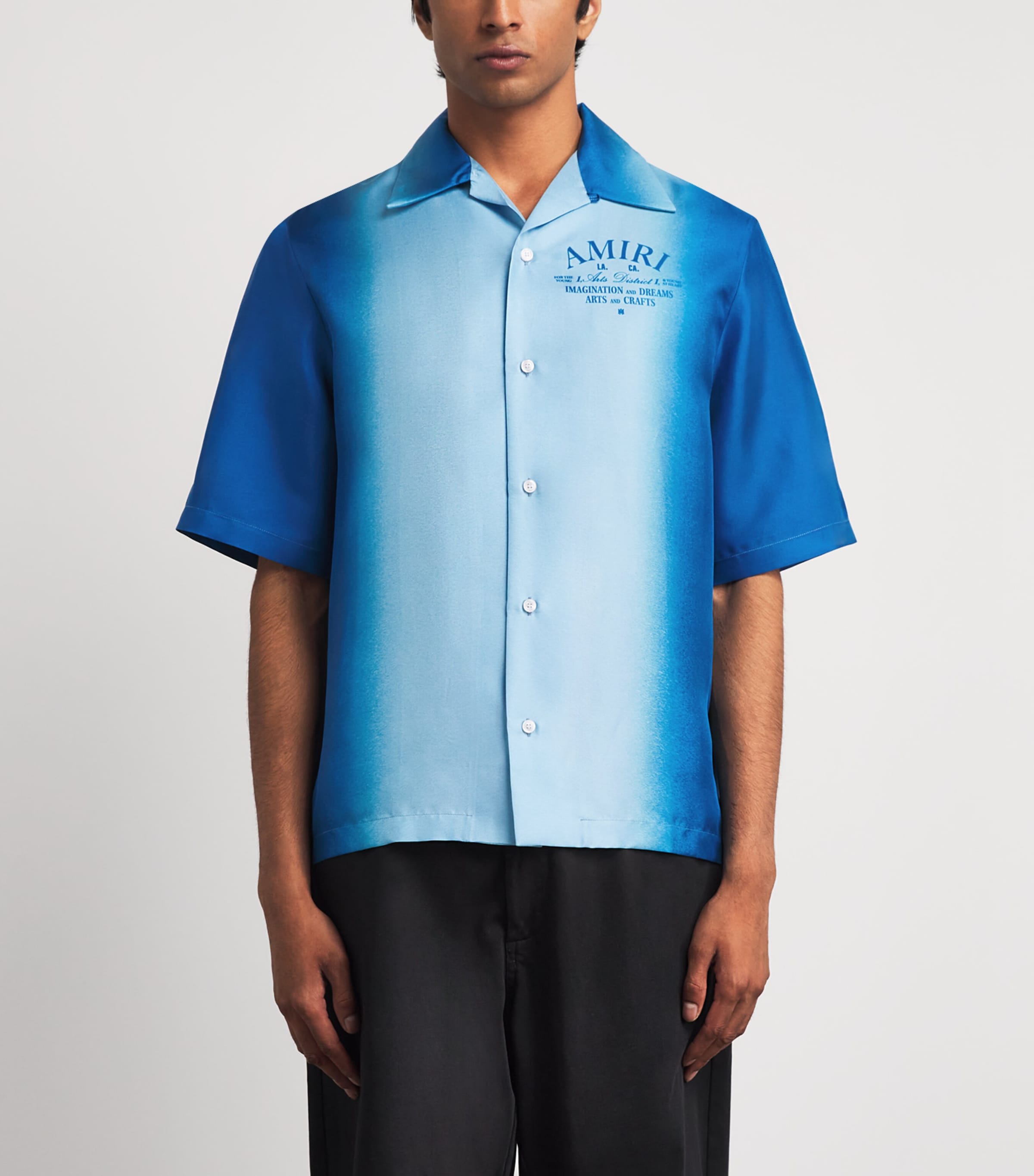 AMIRI Mens Silk Arts District Short-Sleeve Shirt Sapphire Image 4