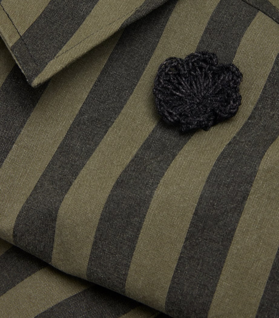 Stripe Daisy-Appliqué Overshirt GREEN / BLACK Image 5