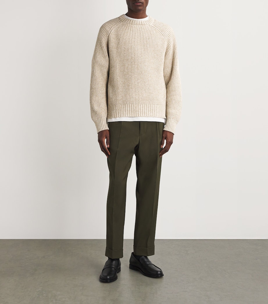 Officine Generale Mens Organic Cotton Sweater Ecru/khaki Image 2