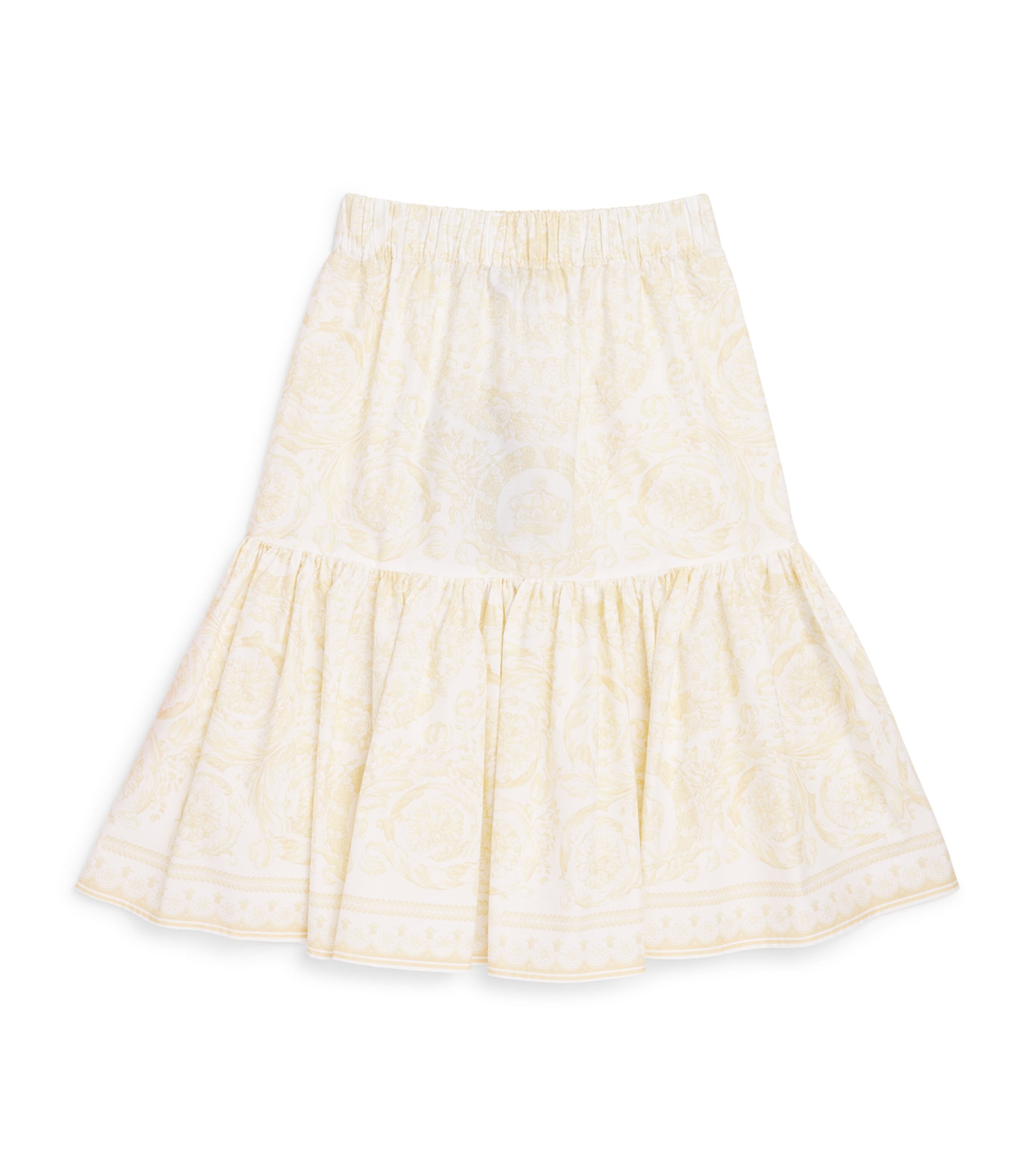 Versace Kids Cotton Whisper Barocco Print Skirt (6-14 Years) Washd Out Gold Image 1