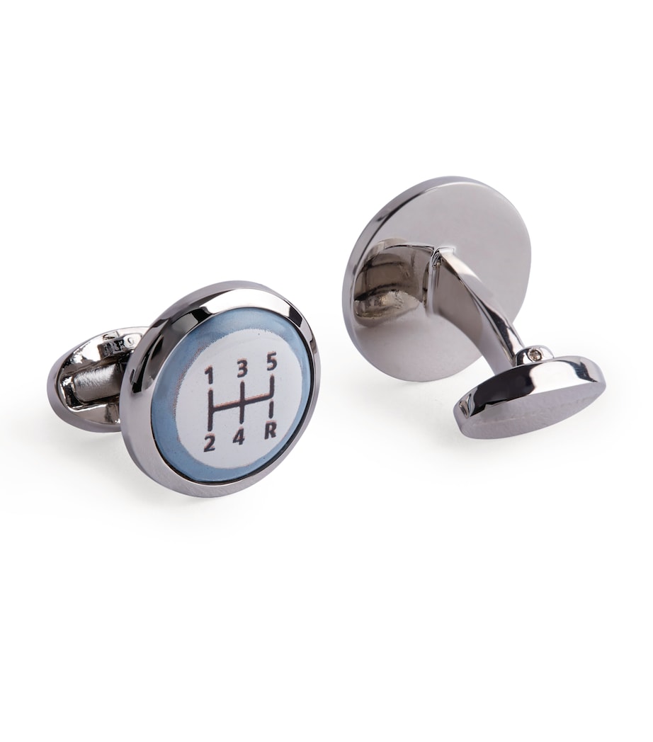 Halcyon Days Enamel Gear-Stick Cufflinks Silver Image 1