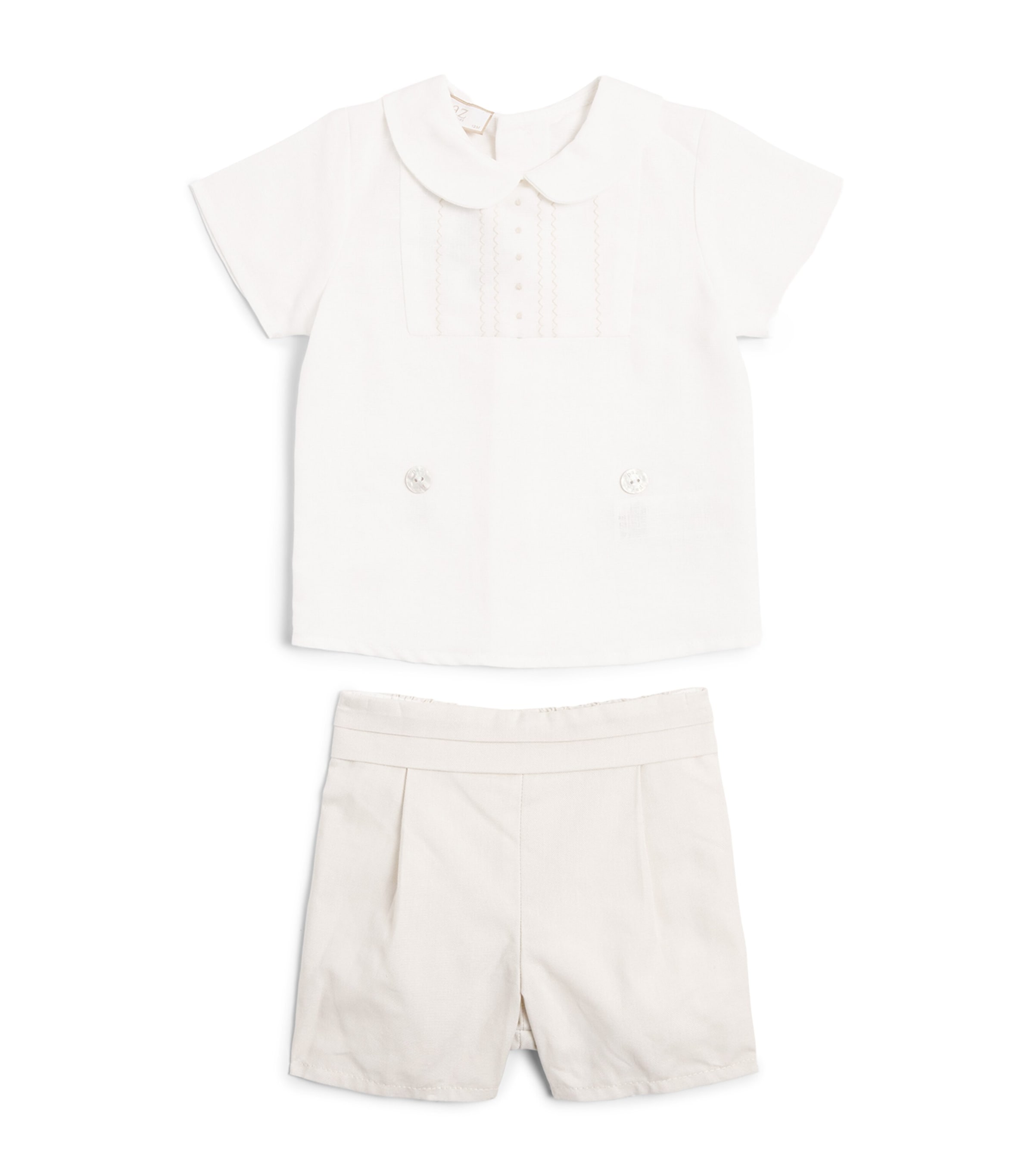 Cotton-Linen Blouse and Shorts Set (1-24 Months) 0179 WHITE/LINEN Image 1