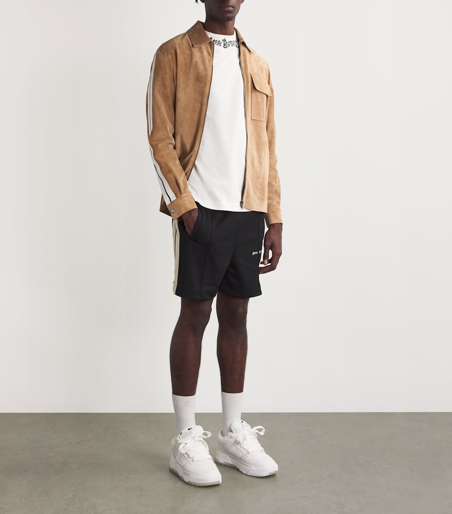 Palm Angels Mens Leather Track-Stripe Overshirt Beige Off White Image 2