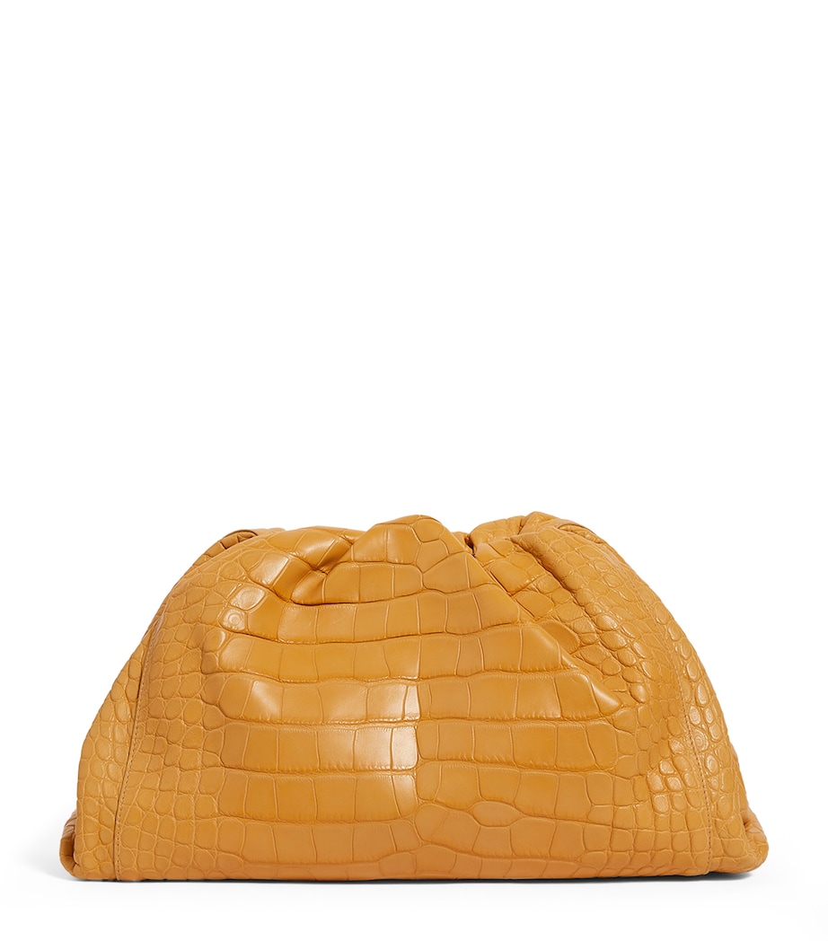 Crocodile Leather Pouch Clutch Bag ALMOND-GOLD Image 1