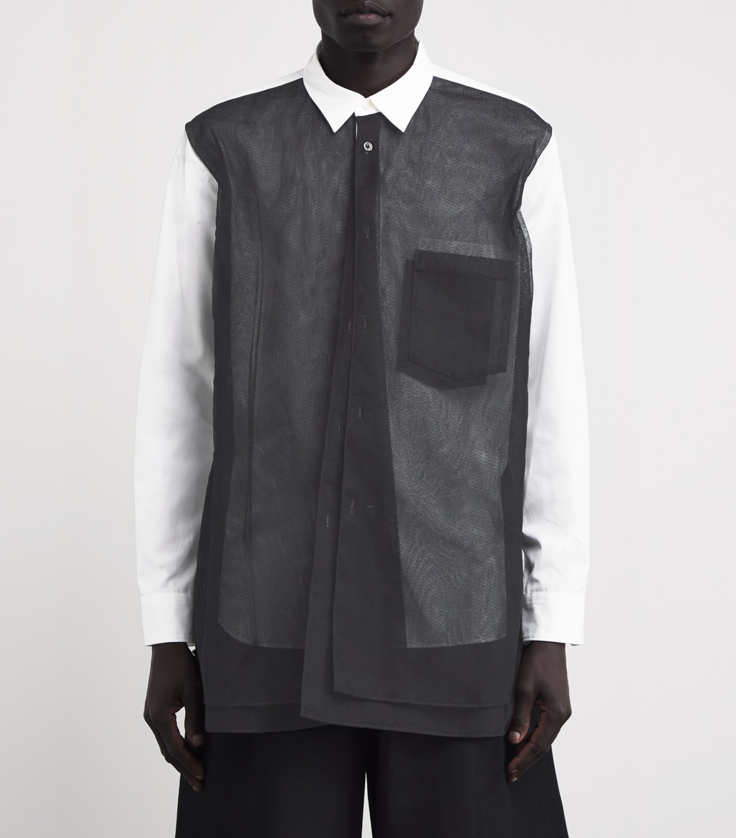 Comme Des Garçons Homme Plus White Cotton Mesh-Front Shirt