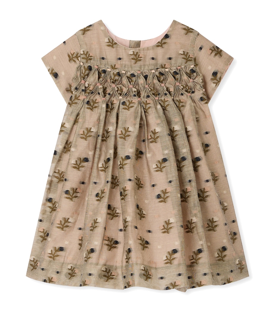 Bonpoint Cotton-Blend Ruched Dress (6-18 Months) Fl Vert Bronze Image 1