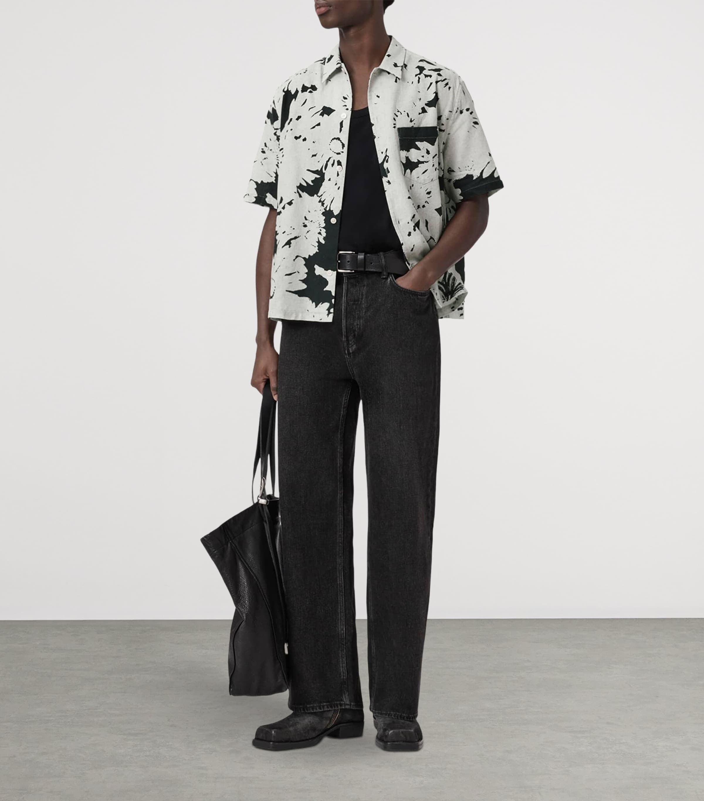 AllSaints Mens Organic Cotton-Linen Girona Shirt Sharp White Image 5