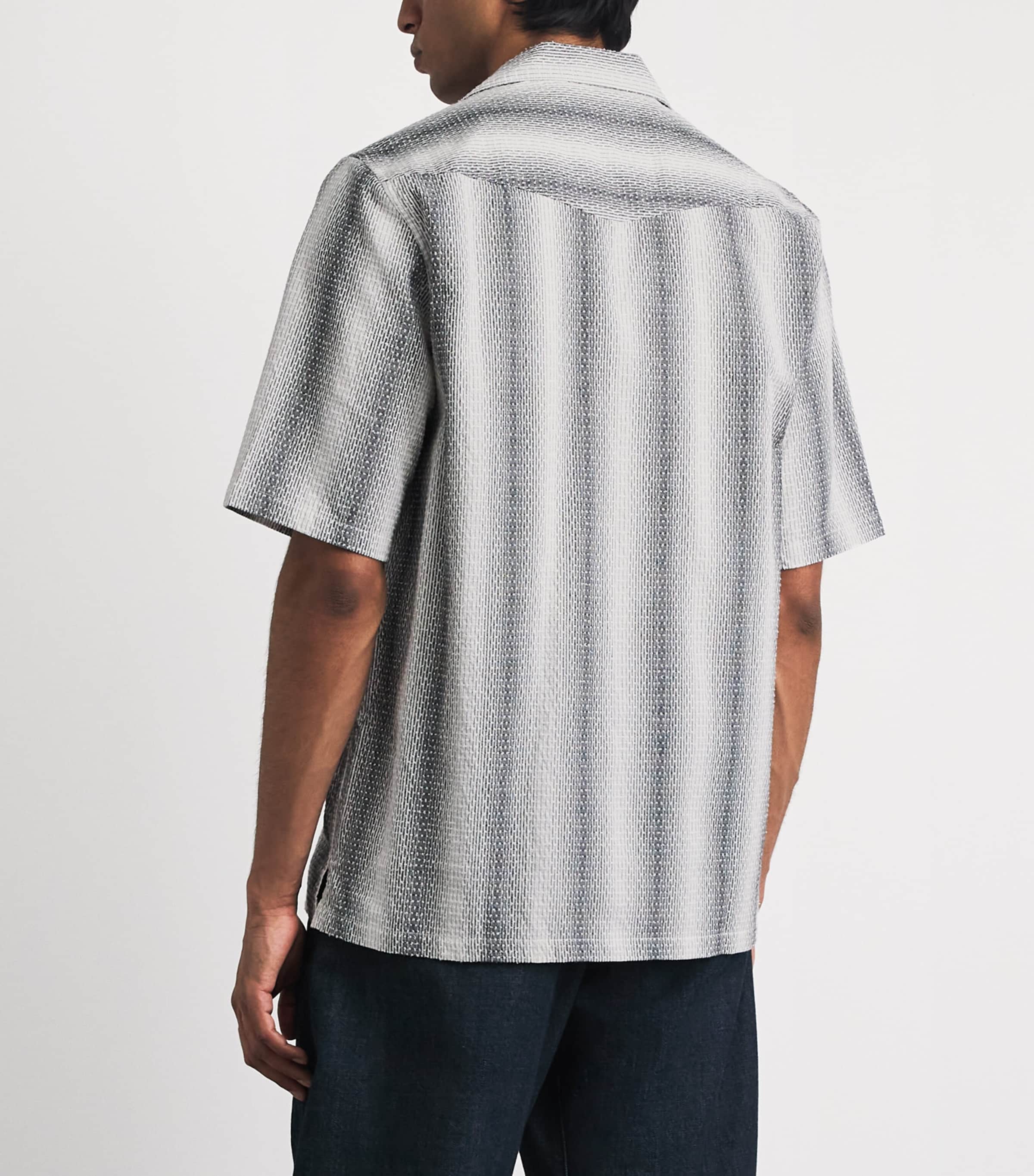 Officine Generale Mens Seersucker Eren Shirt Midgrey/white Image 5