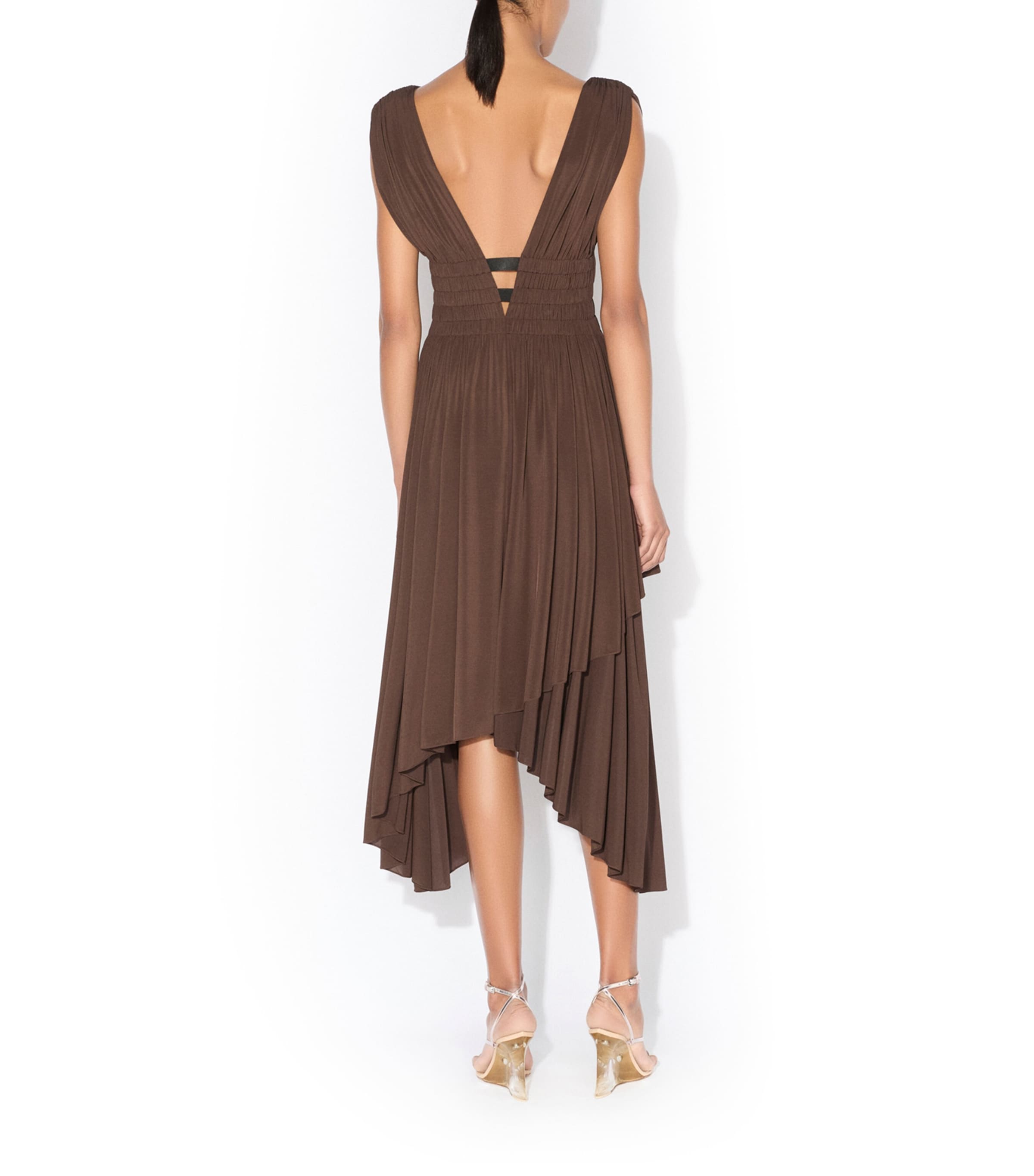 Alaïa Womens High-Low Midi Dress Chocolat Image 3