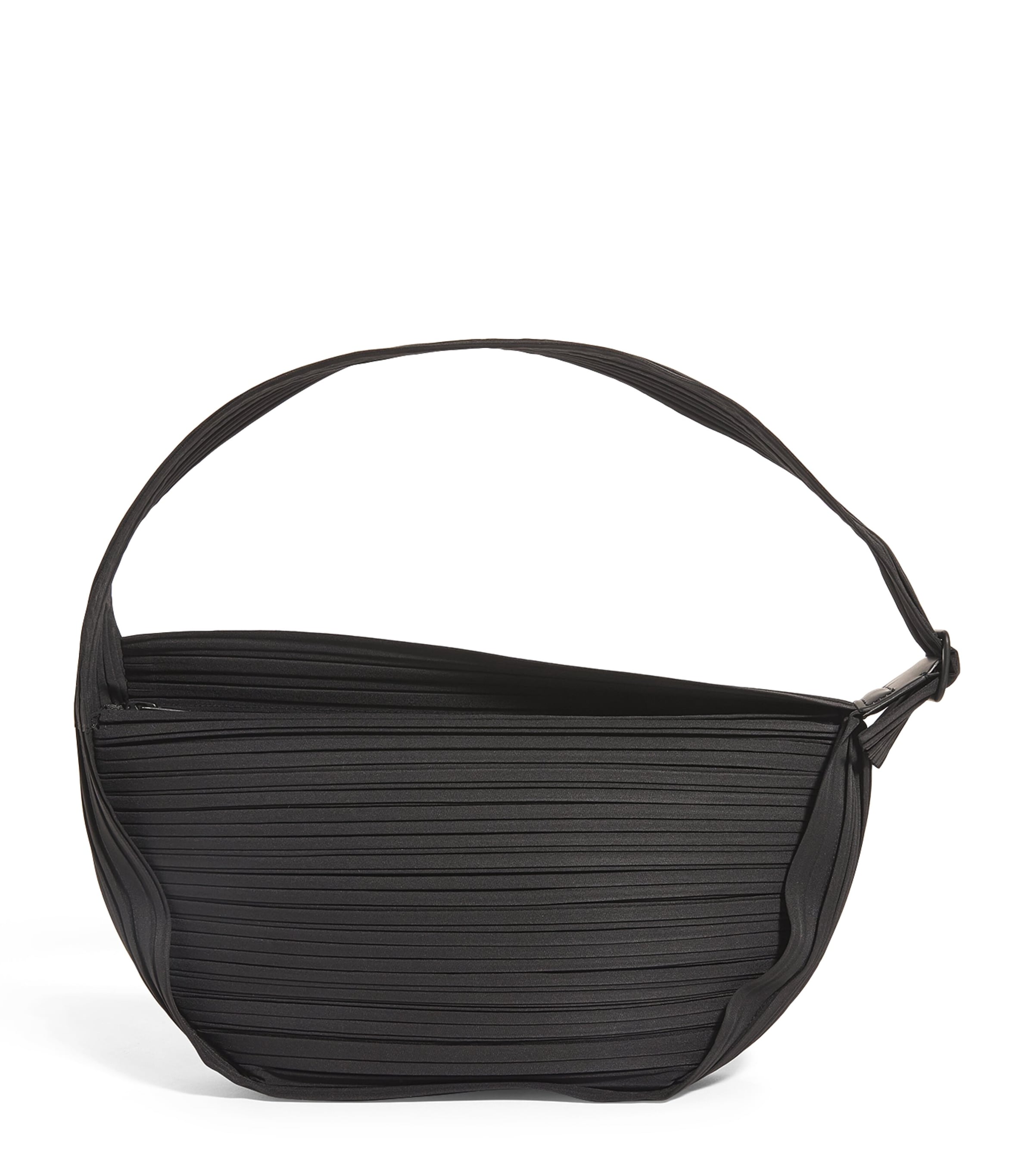 Shop Issey Miyake Small Pleated Half Moon Shoulder Bag In Black