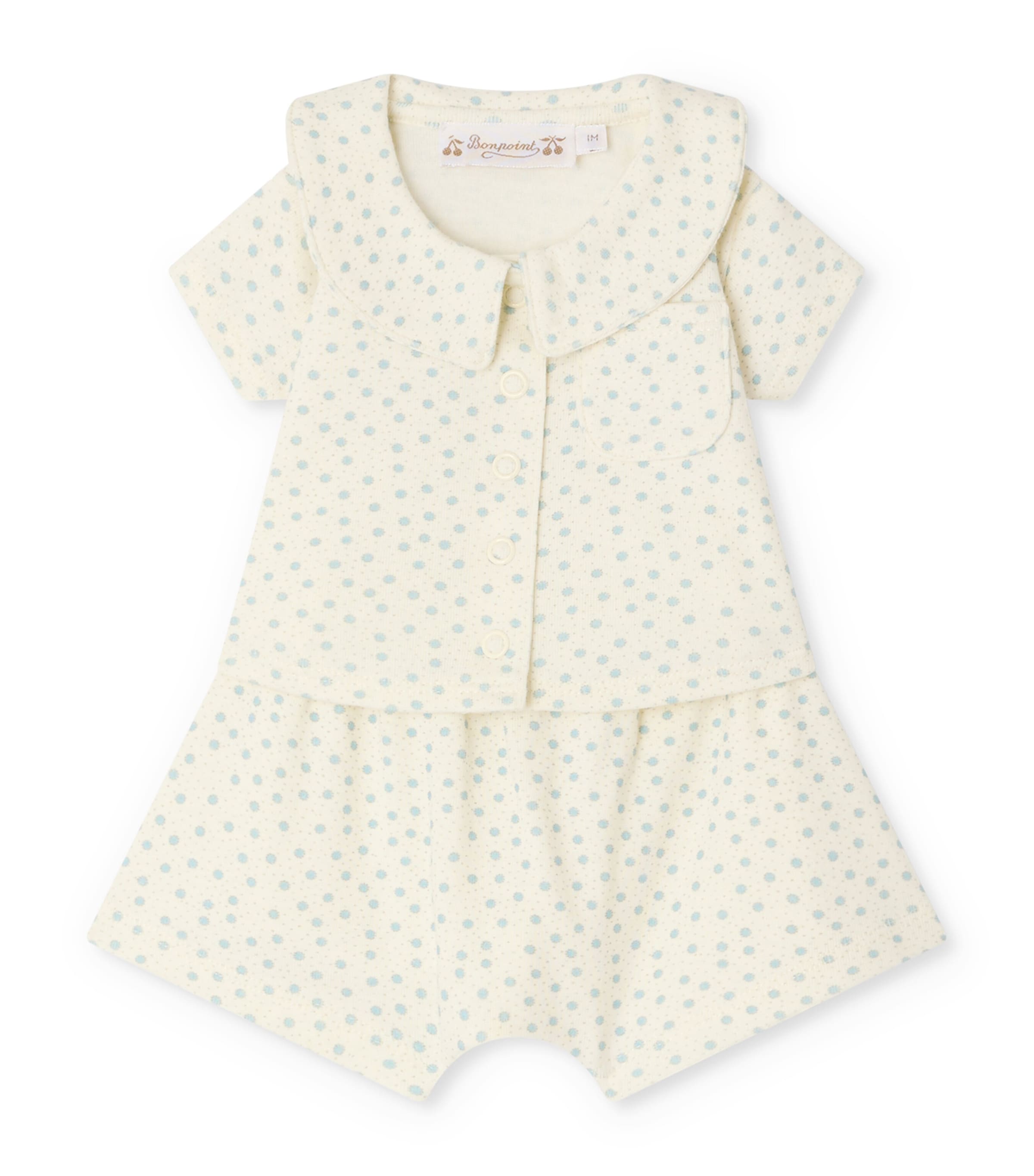 Bonpoint Cotton Polka Dot Top and Shorts Set (1-18 Months) Po Bleu Image 1