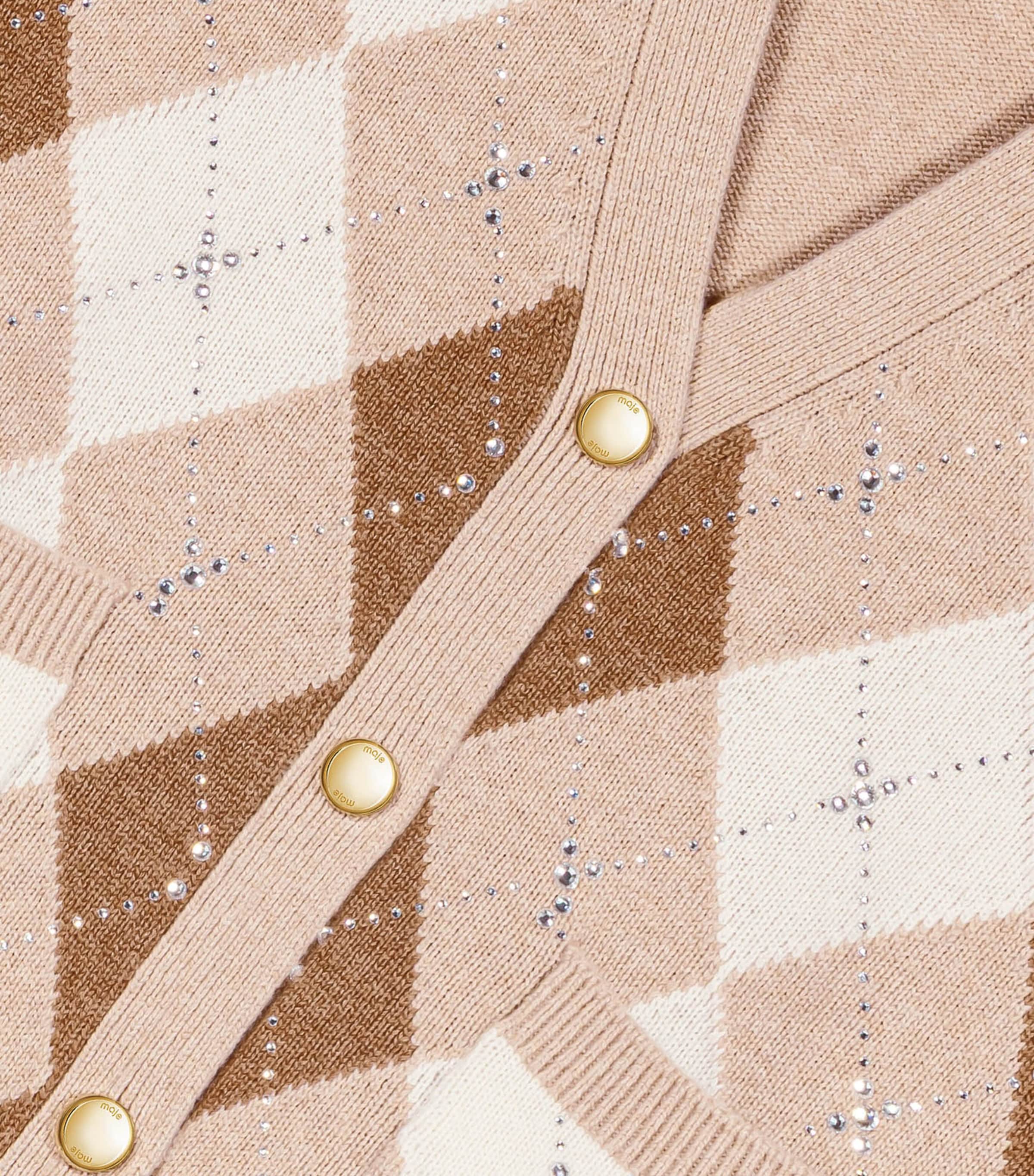 Maje Womens Wool Argyle Cardigan Beige Image 8