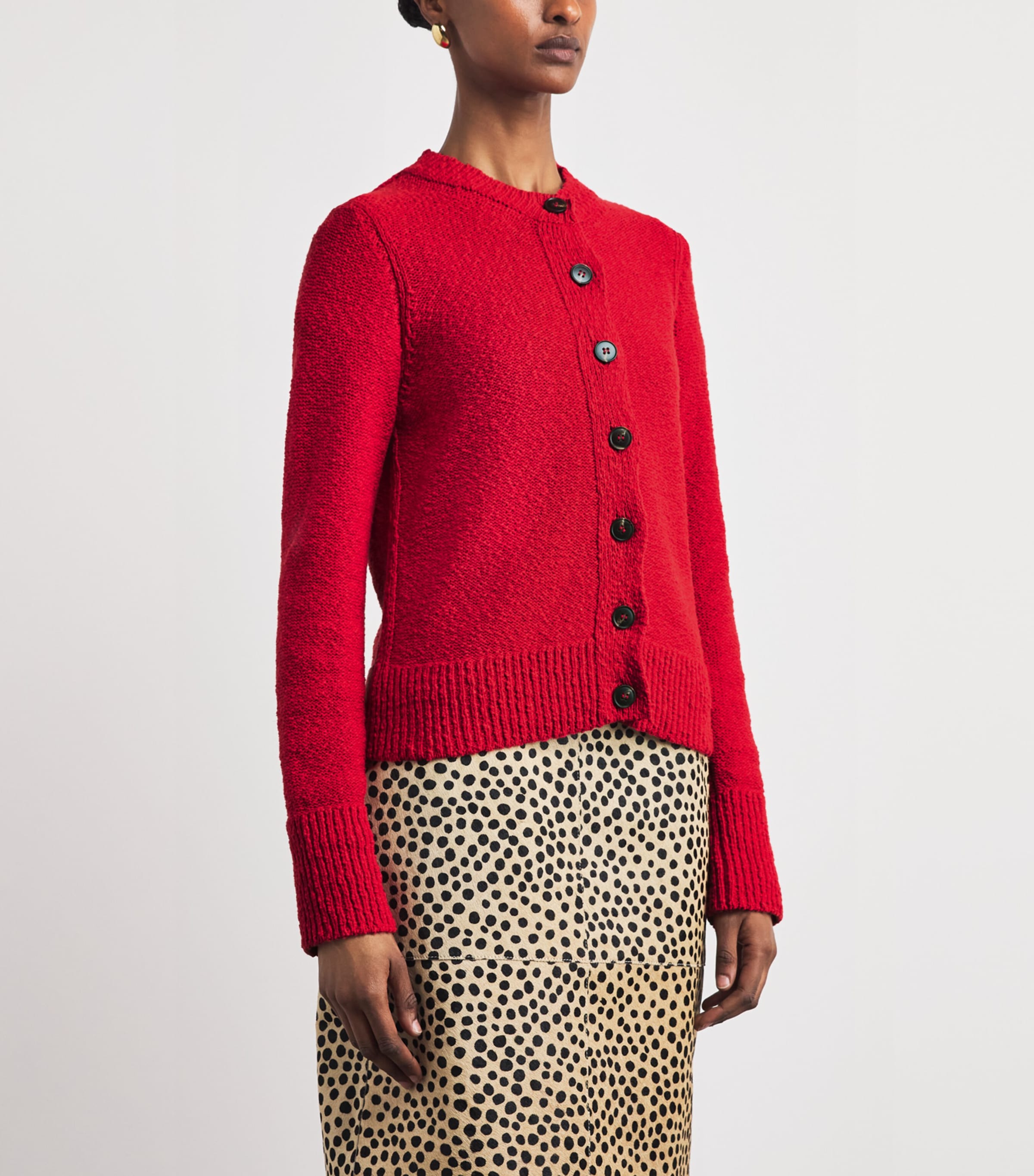 ME+EM Womens Cotton-Linen Bouclé Cardigan Rose Petal Red Image 4