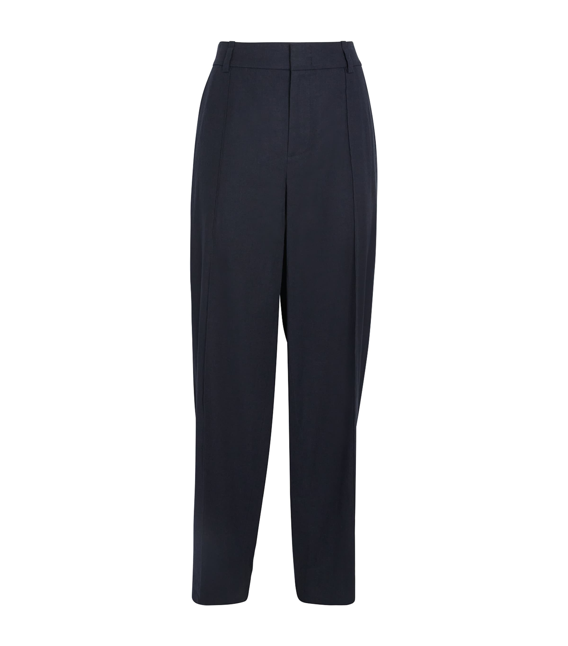 Shop Vince Linen-blend Wide-leg Trousers In Black