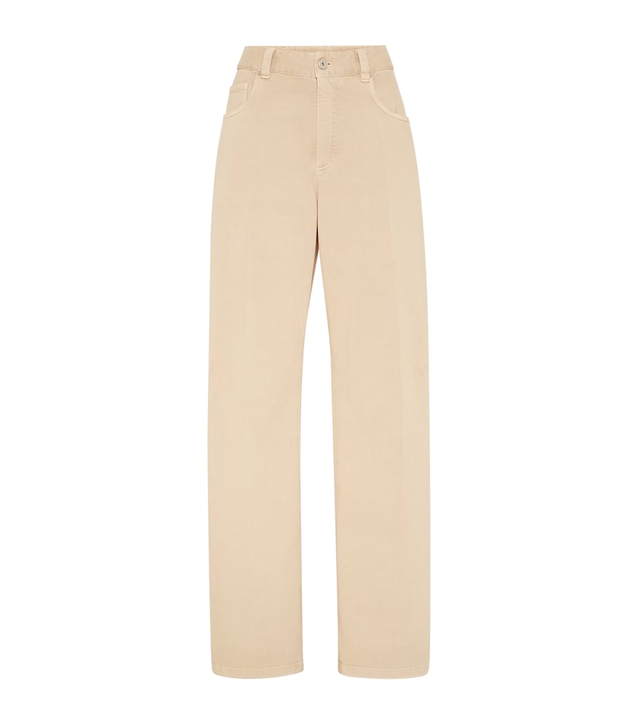 Brunello Cucinelli Womens Garment-Dyed Wide-Leg Jeans Image 1