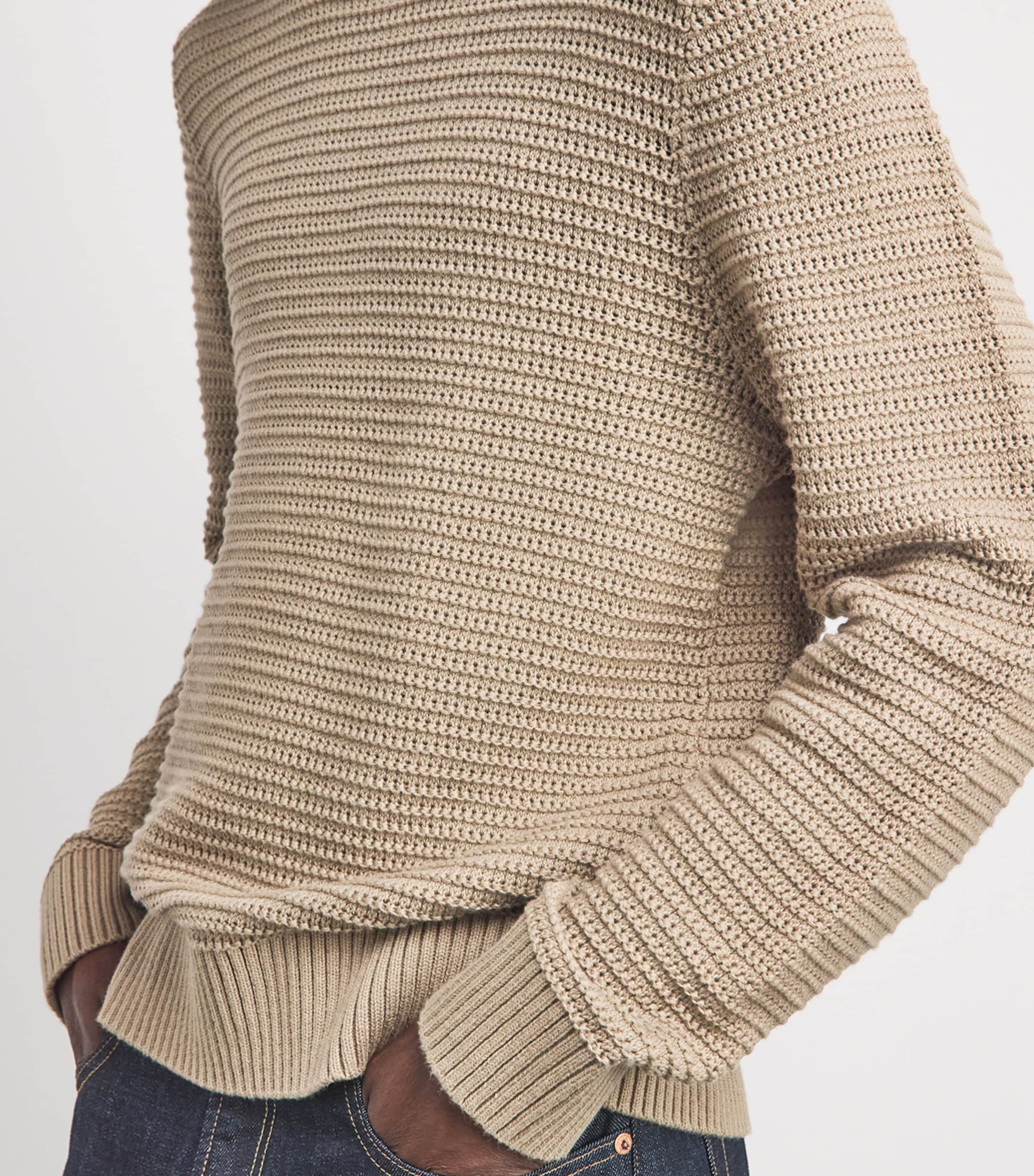Vince Mens Cotton-Cashmere Waffle Knit Sweater Dk Pecan Image 3