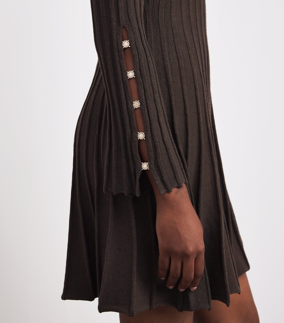 Long-Sleeve Mini Dress DARK BROWN Image 6