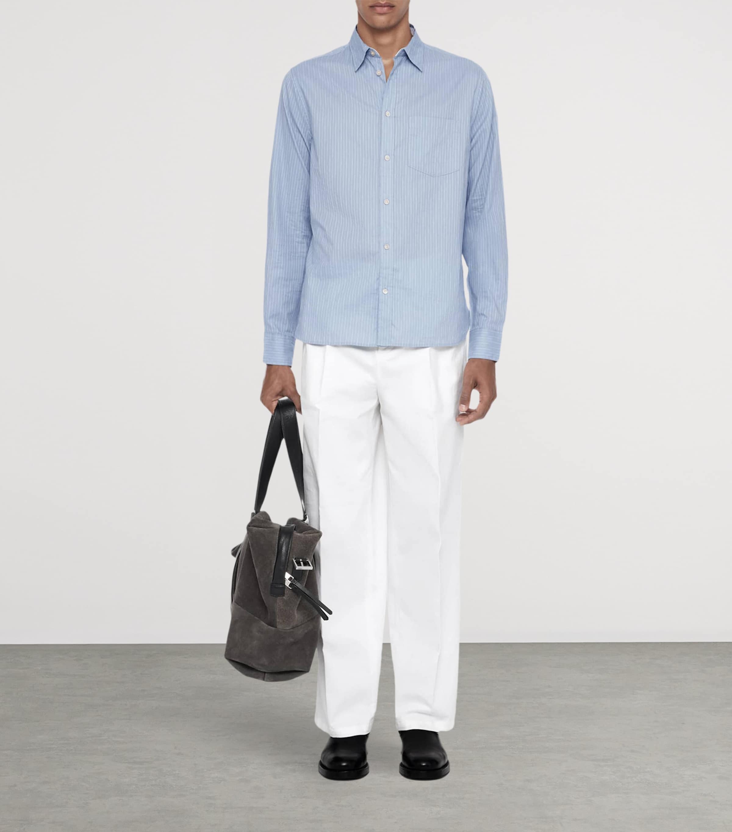 AllSaints Mens Organic Cotton Stripe Judd Shirt Salton Blue Image 2